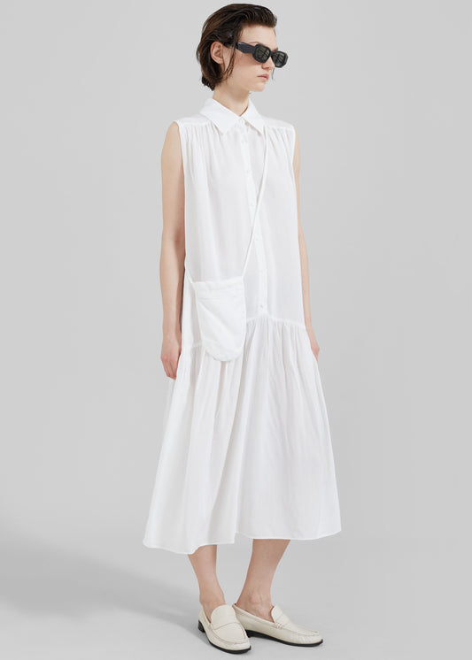 Maela Button Up Midi Dress - White