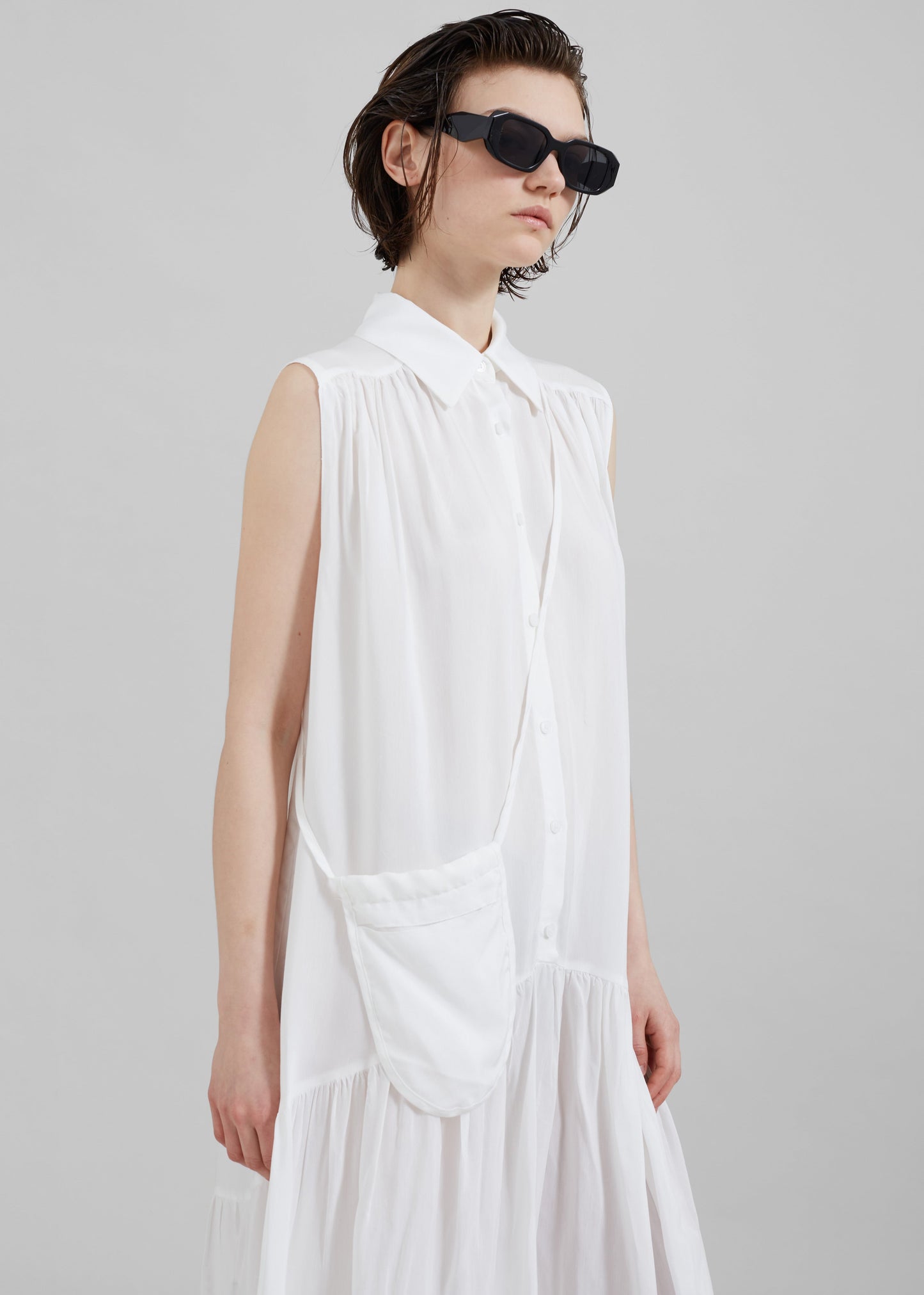 Maela Button Up Midi Dress - White