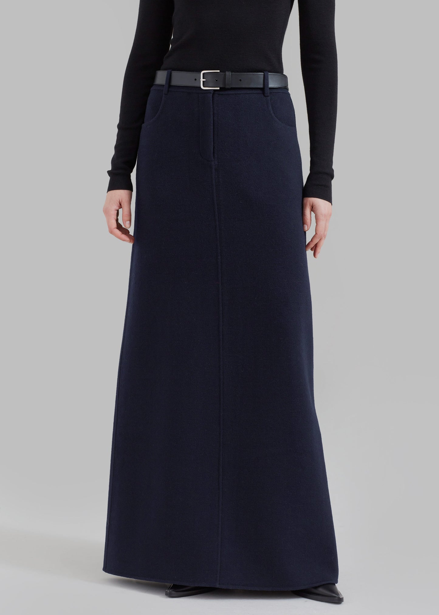 Malvo Long Wool Pencil Skirt - Navy