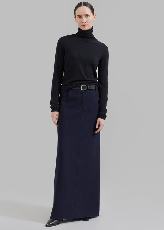 Malvo Long Wool Pencil Skirt - Navy