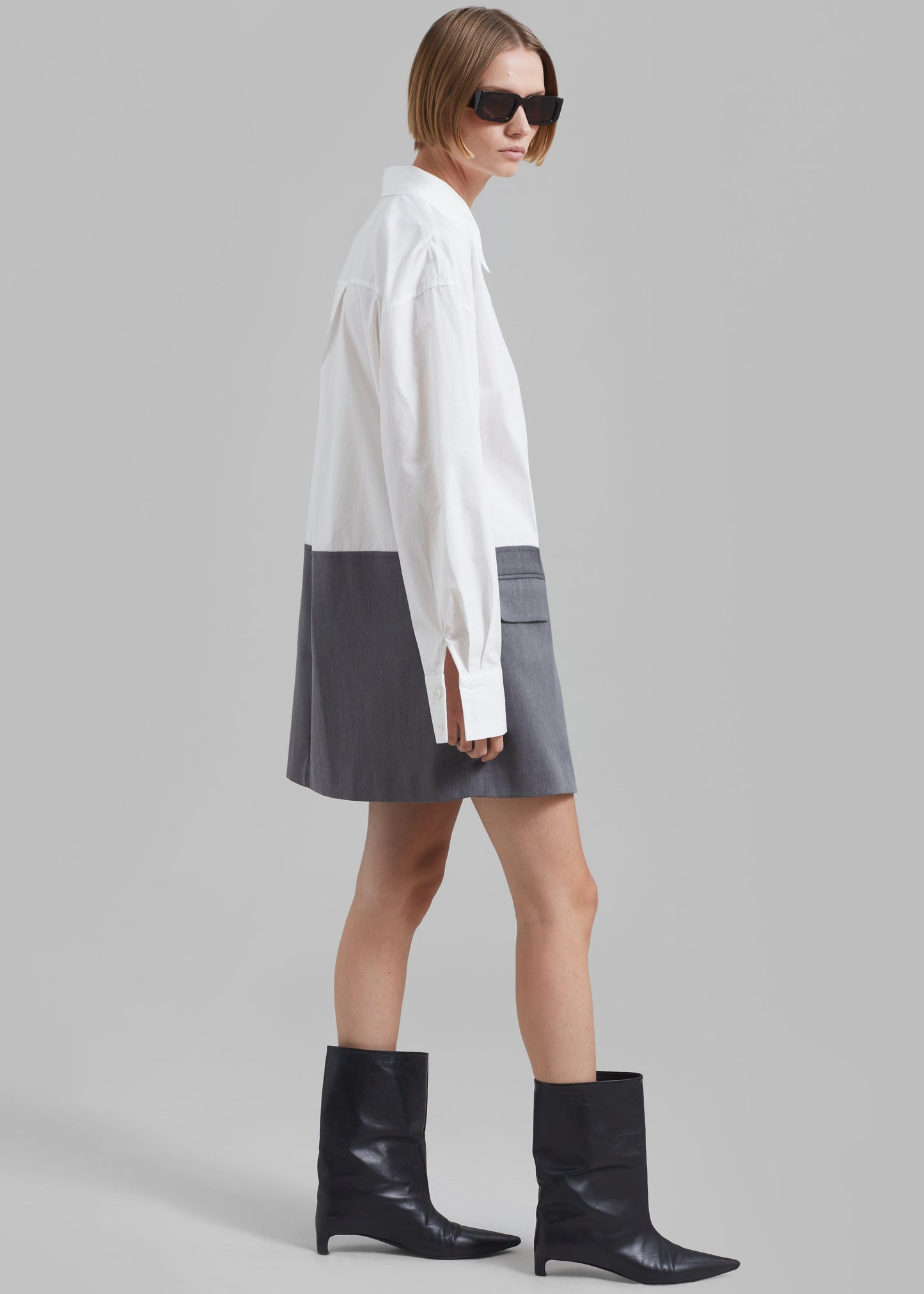 Marissa Shirt Dress - White/Grey