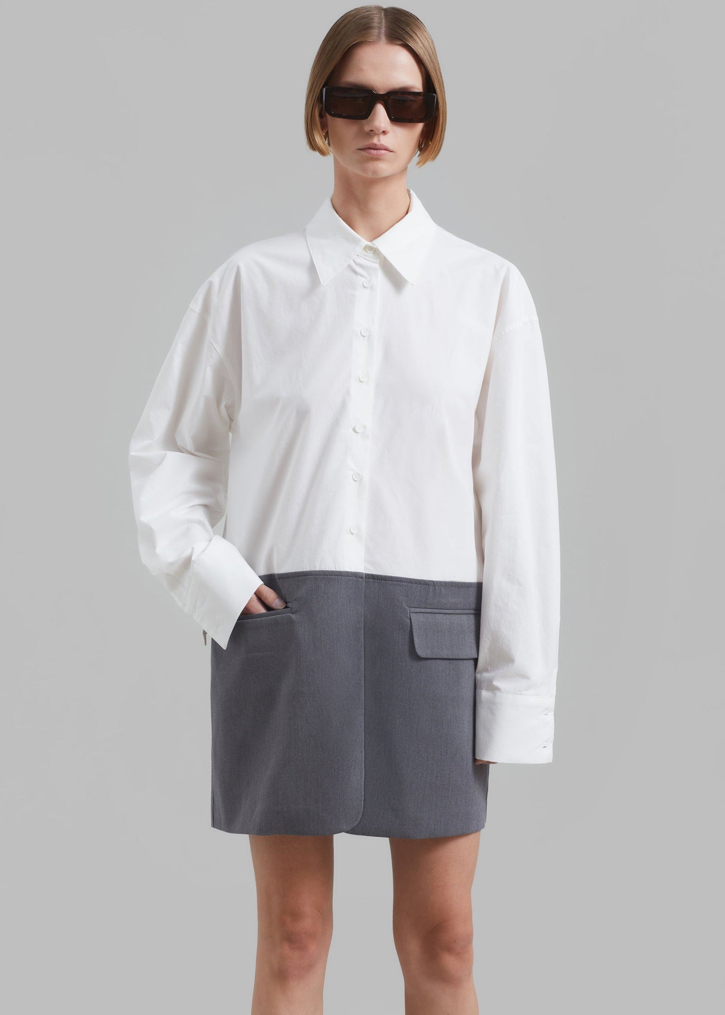 Marissa Shirt Dress - White/Grey