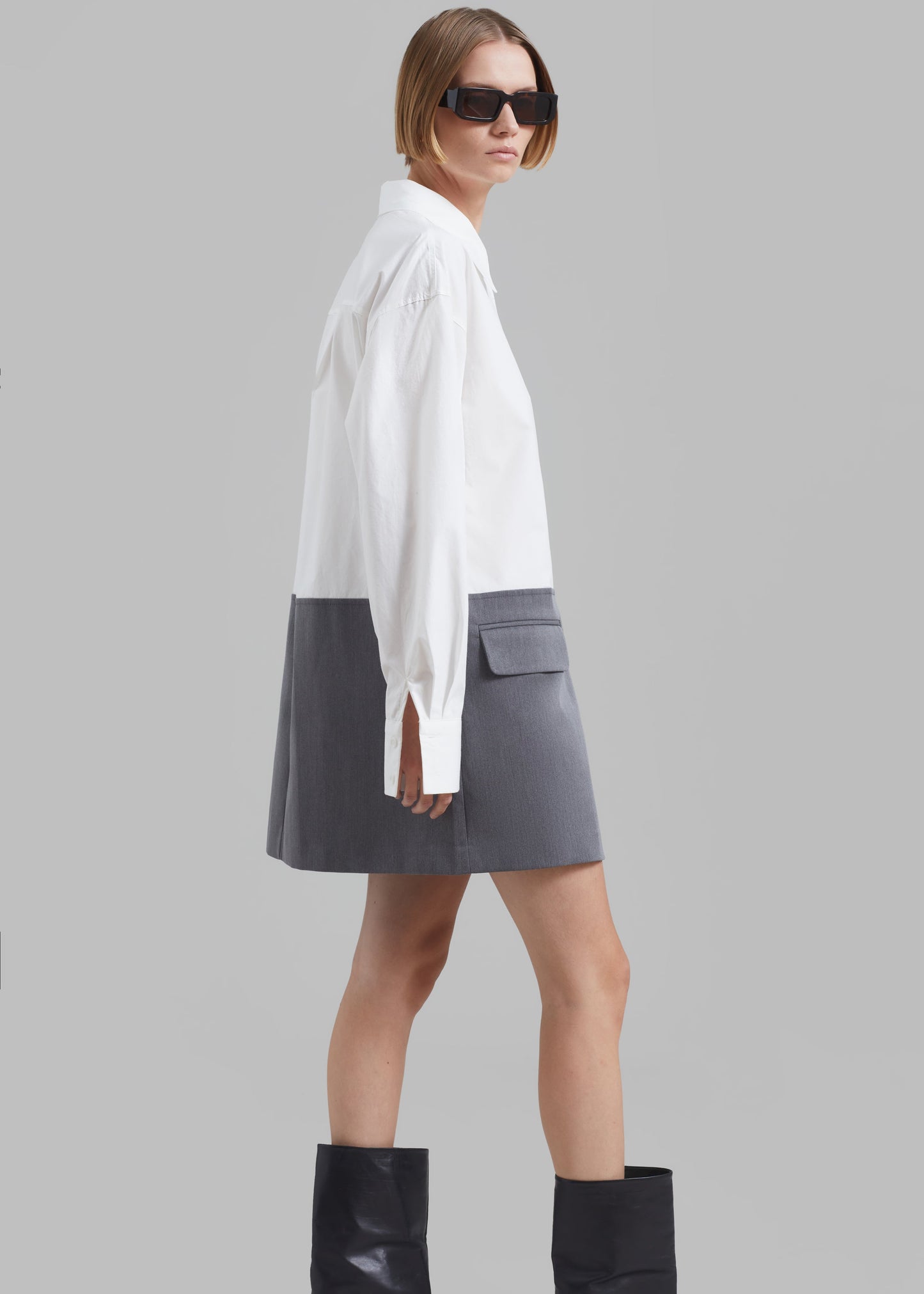 Marissa Shirt Dress - White/Grey