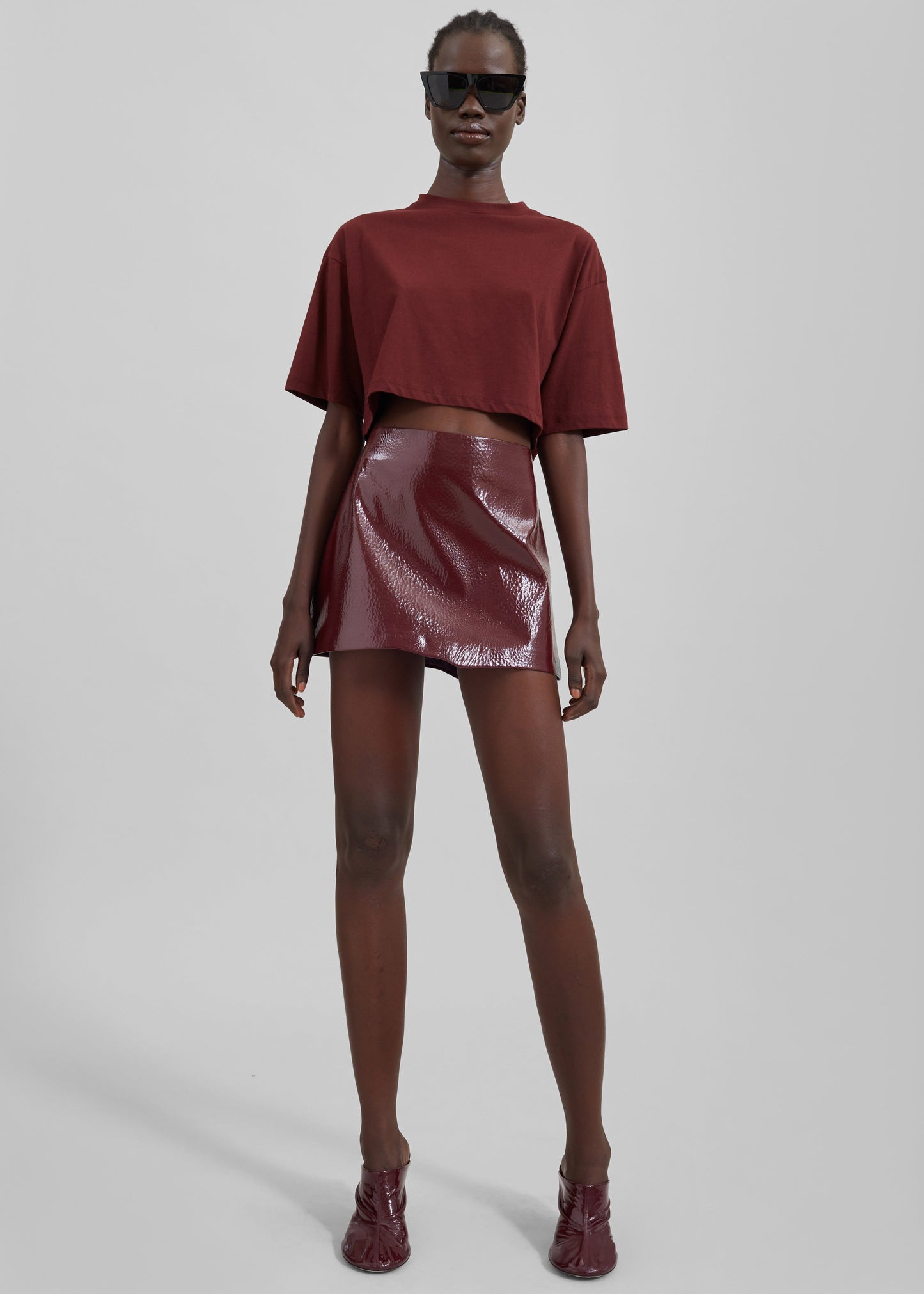 Mary Crackled Faux Leather Mini Skirt - Burgundy