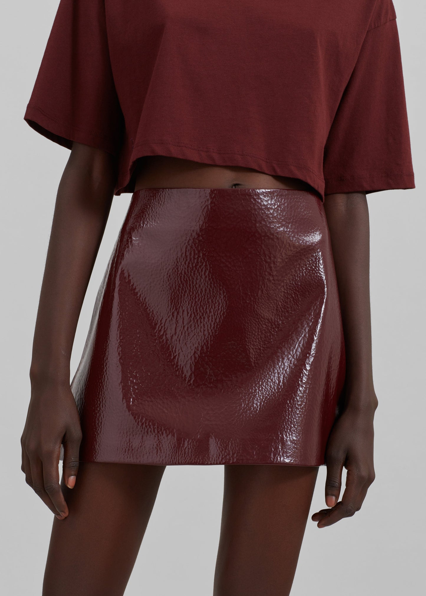 Mary Crackled Faux Leather Mini Skirt - Burgundy