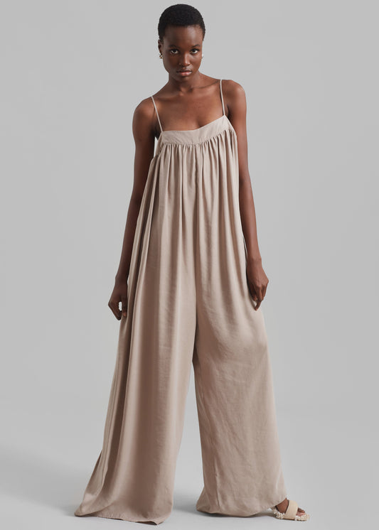 Maude Gathered Fluid Jumpsuit - Beige