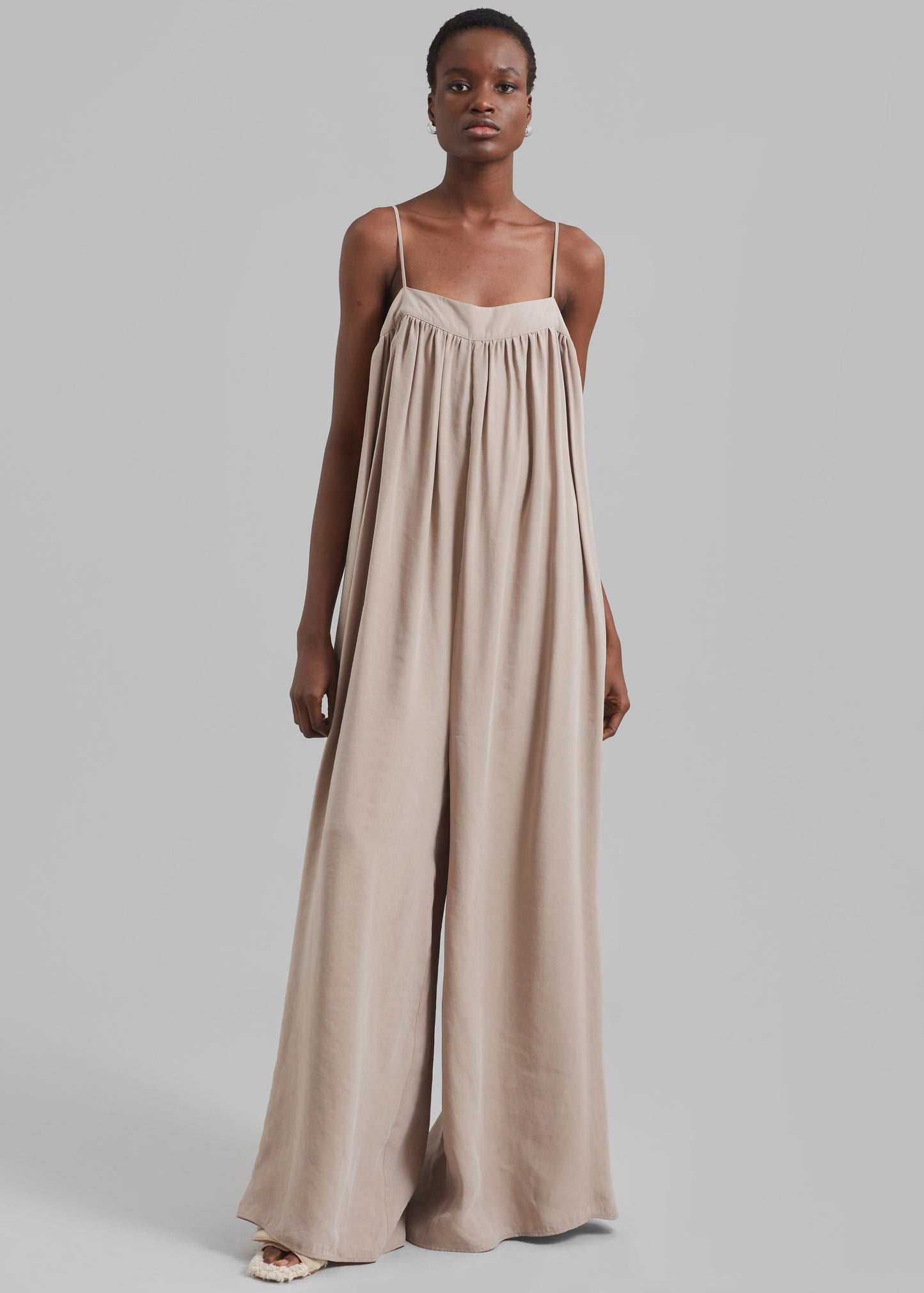 Maude Gathered Fluid Jumpsuit - Beige