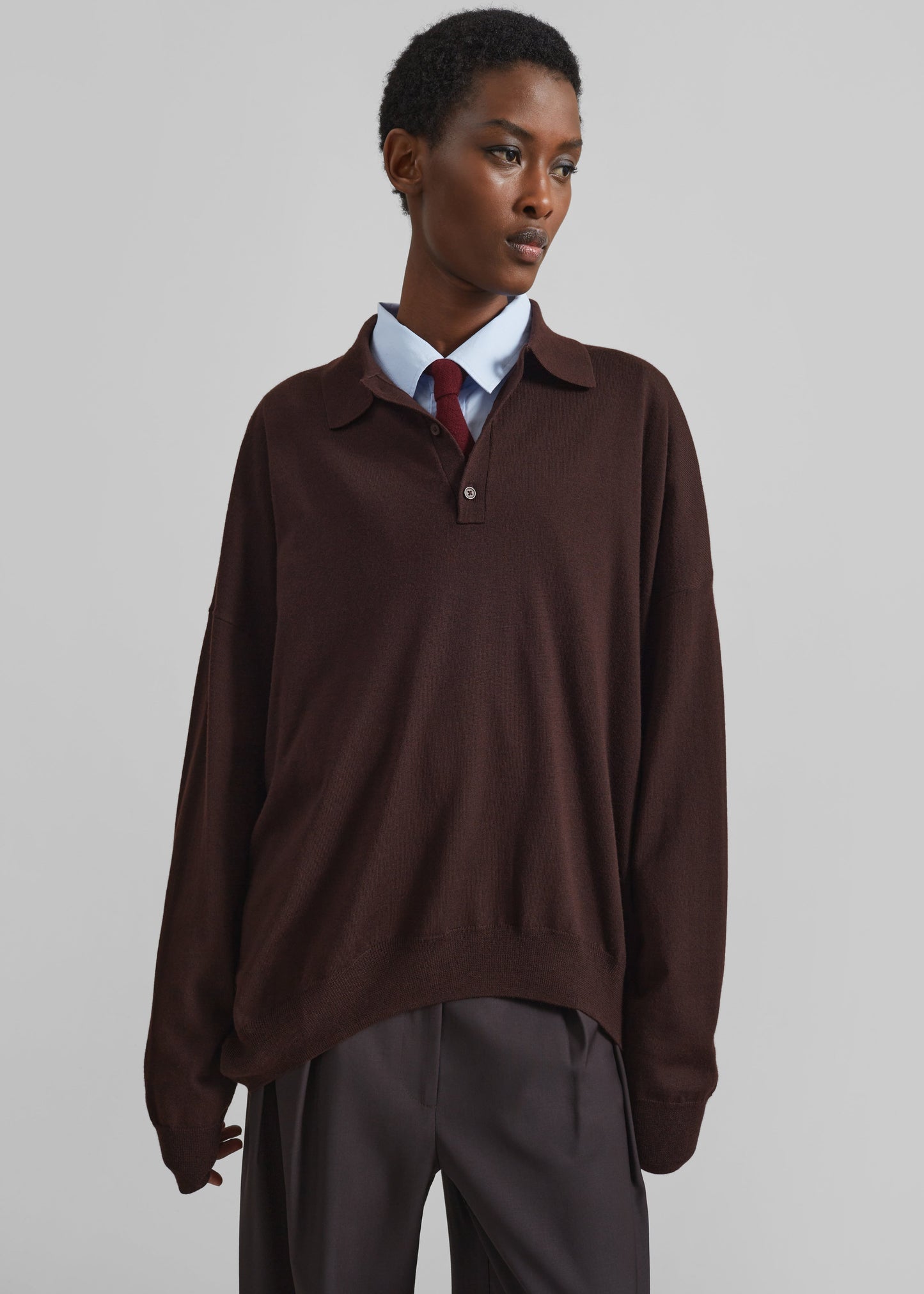 Meriel Wool Polo Sweater - Chocolate Plum