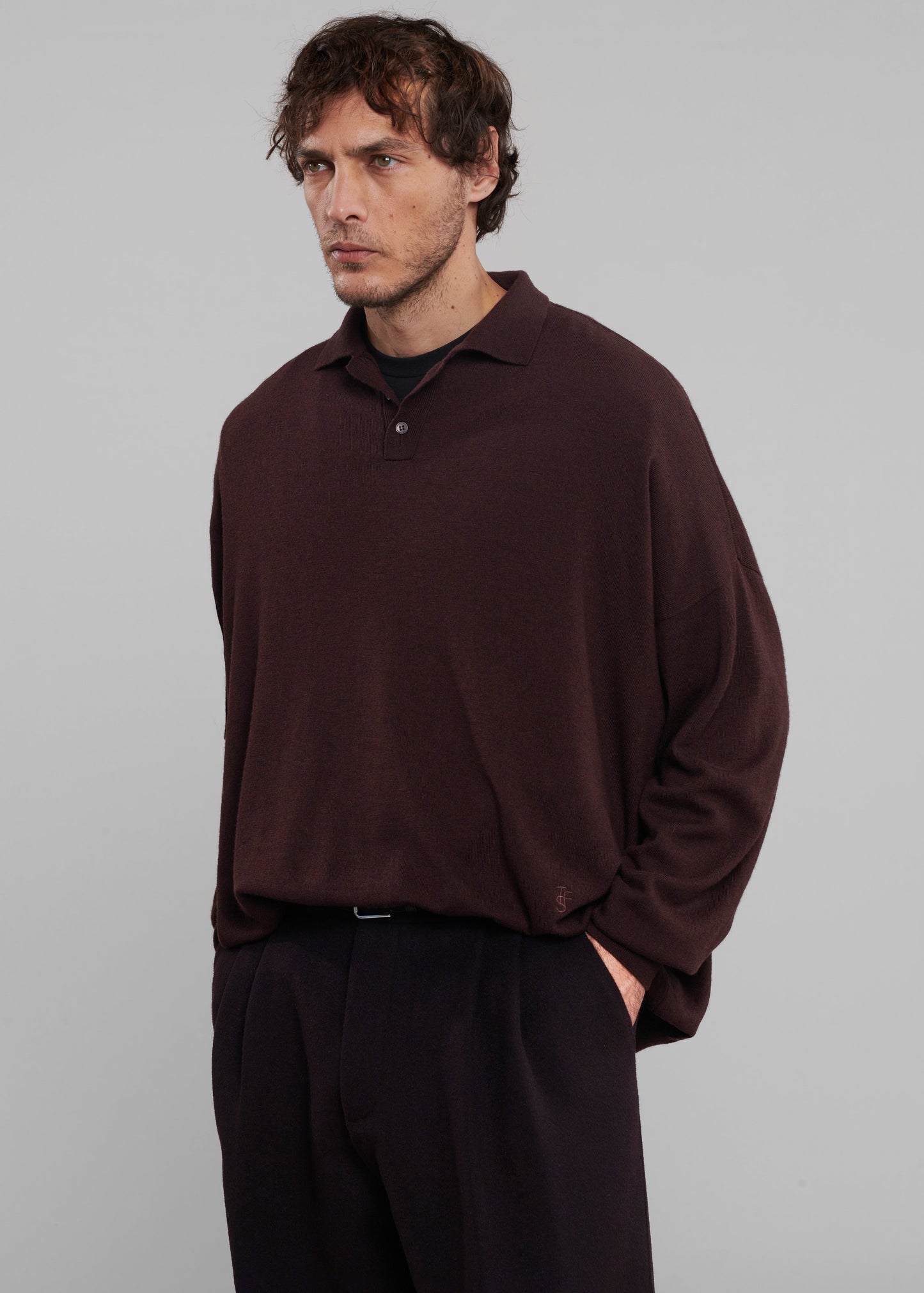 Meriel Wool Polo Sweater - Chocolate Plum