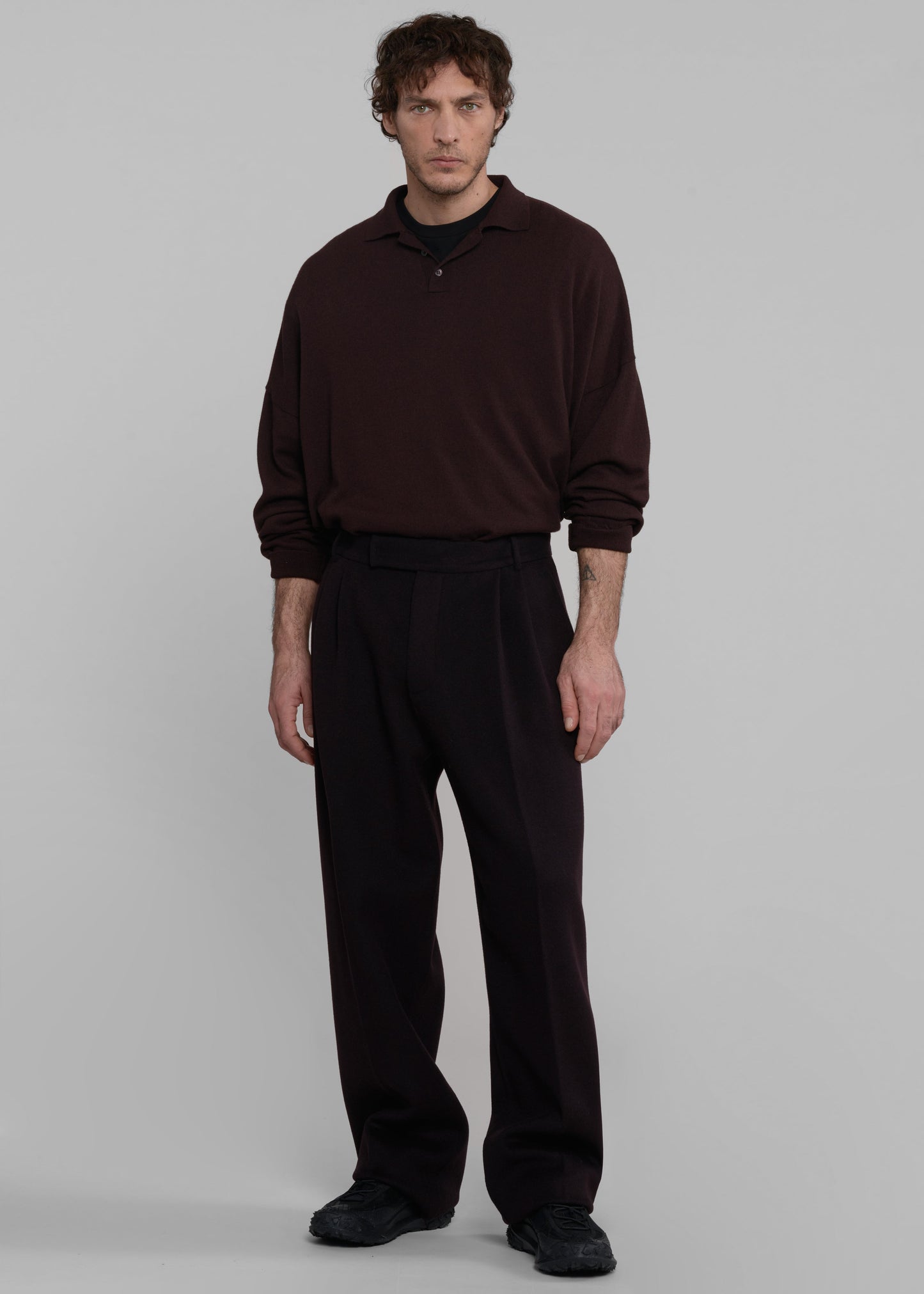 Meriel Wool Polo Sweater - Chocolate Plum