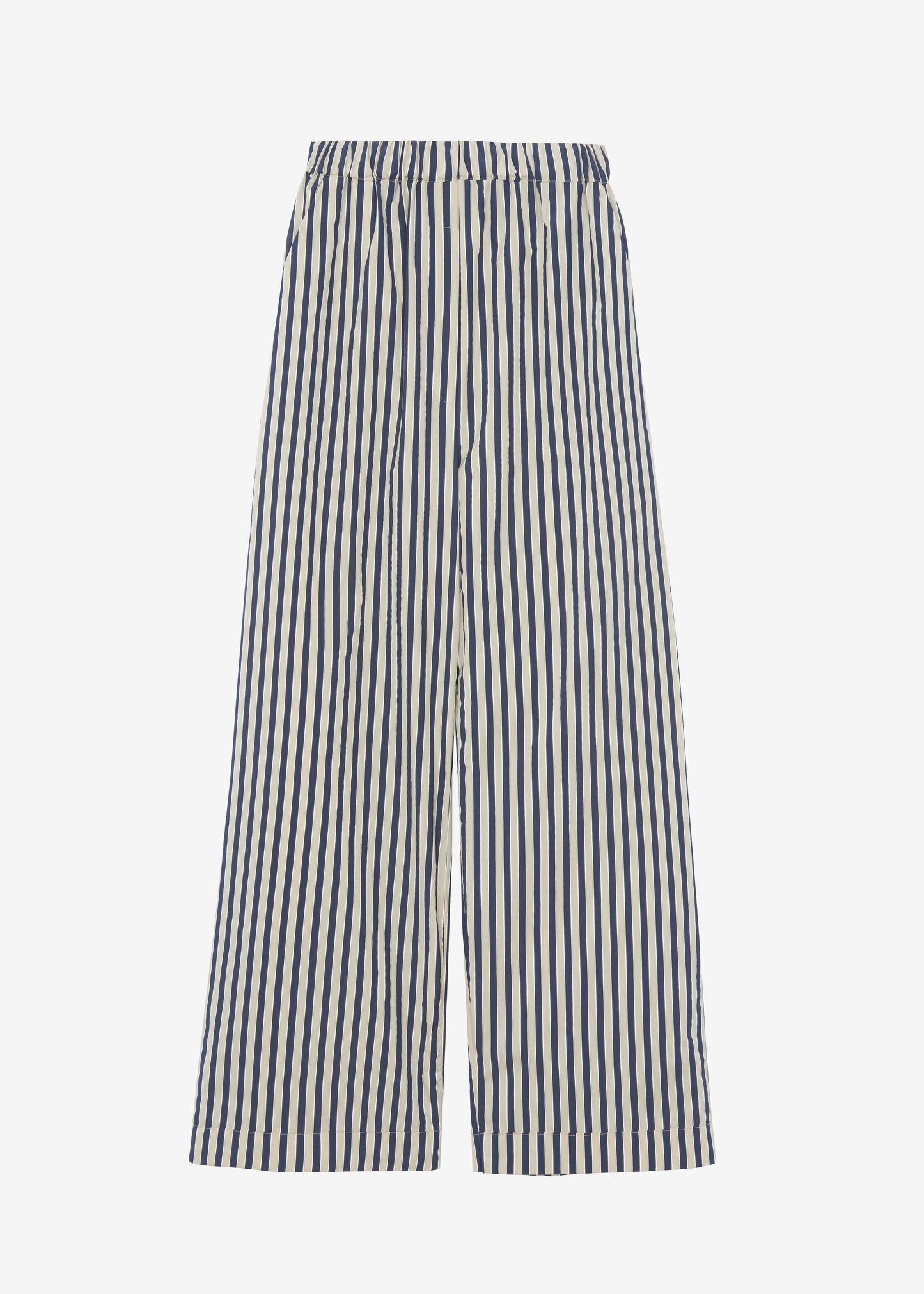 Mirca Textured Elastic Pants - Beige/Navy Multi Stripe