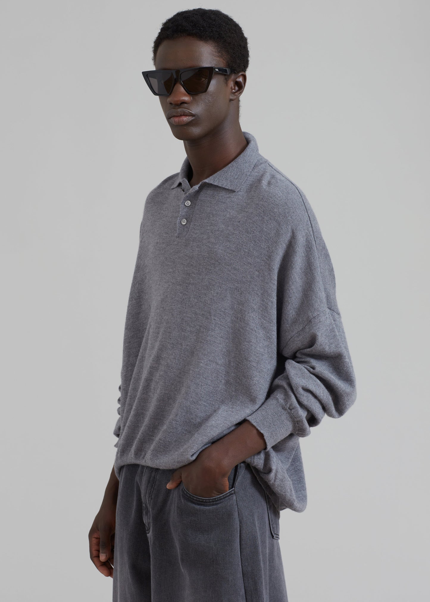 Meriel Wool Polo Sweater - Grey