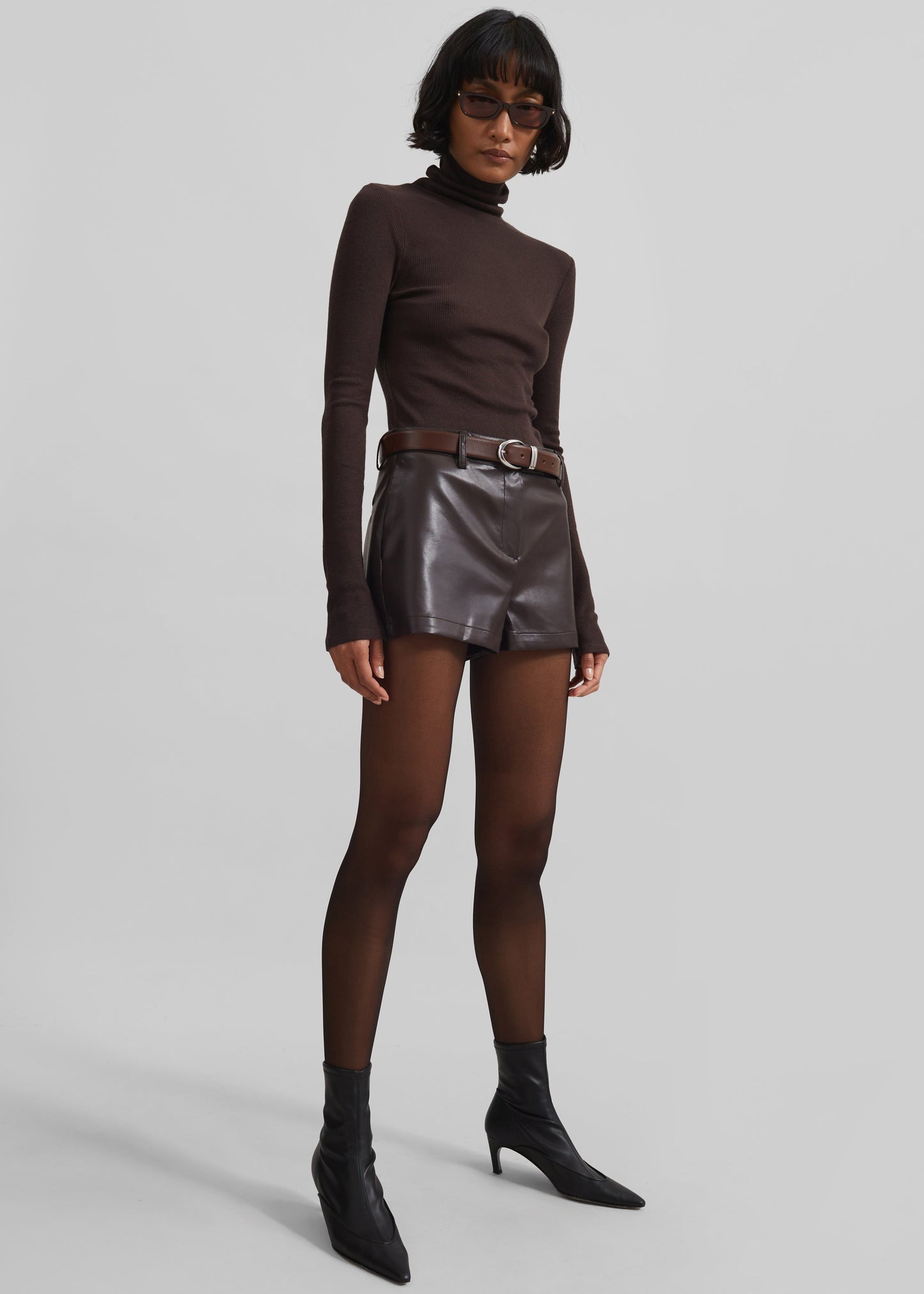 Naica Faux Leather Hot Pants - Brown