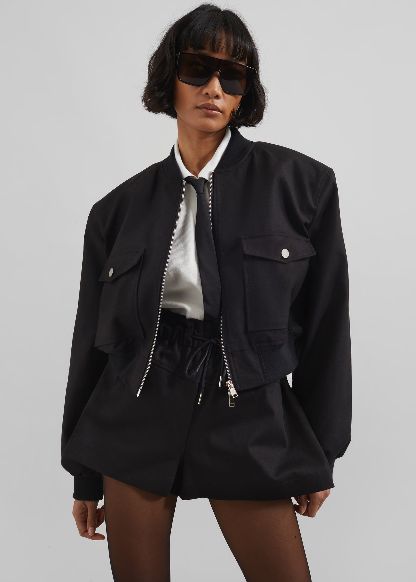 Pomona Crop Bomber Jacket - Black