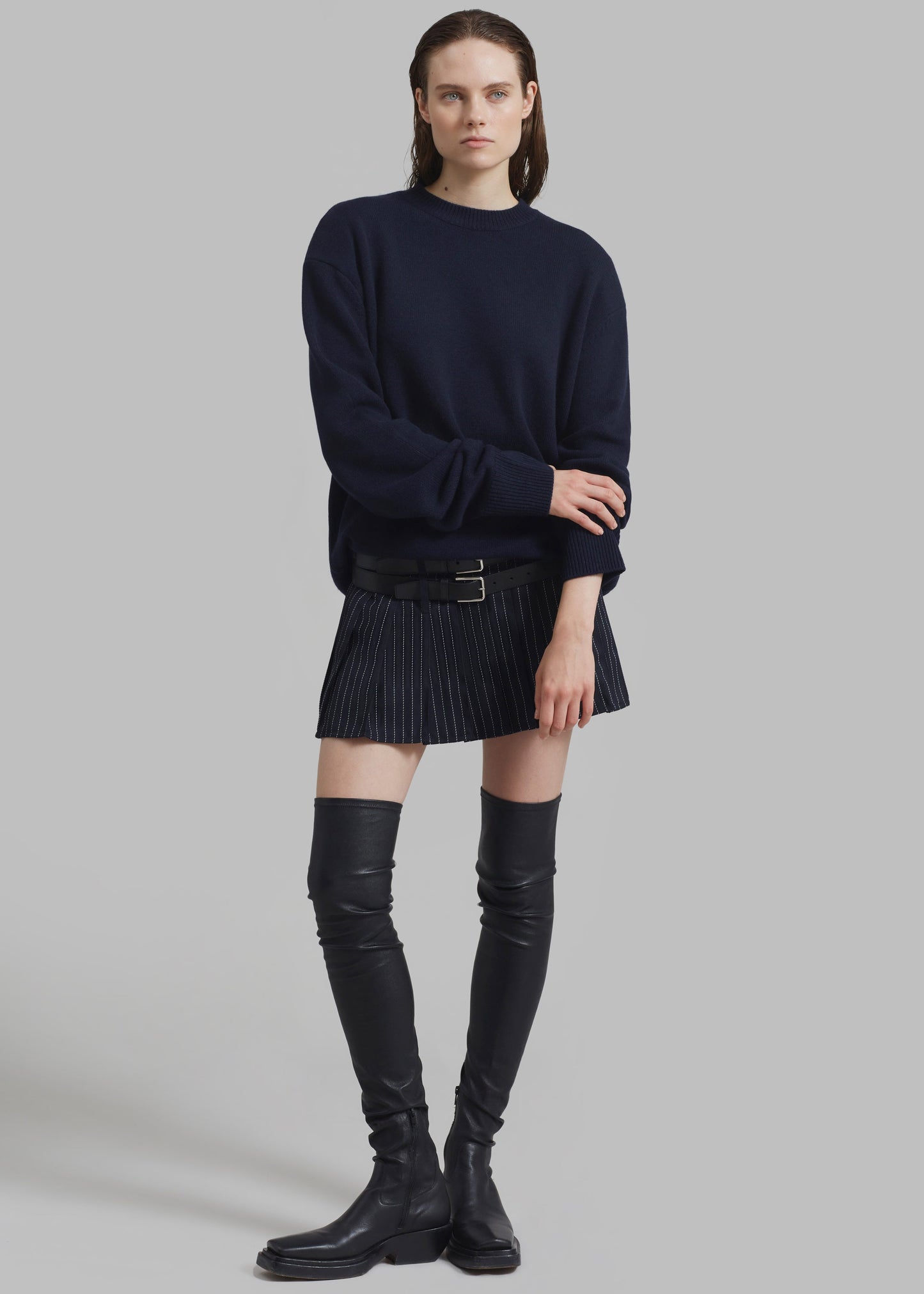 Rafaela Padded Knit Sweater - Navy