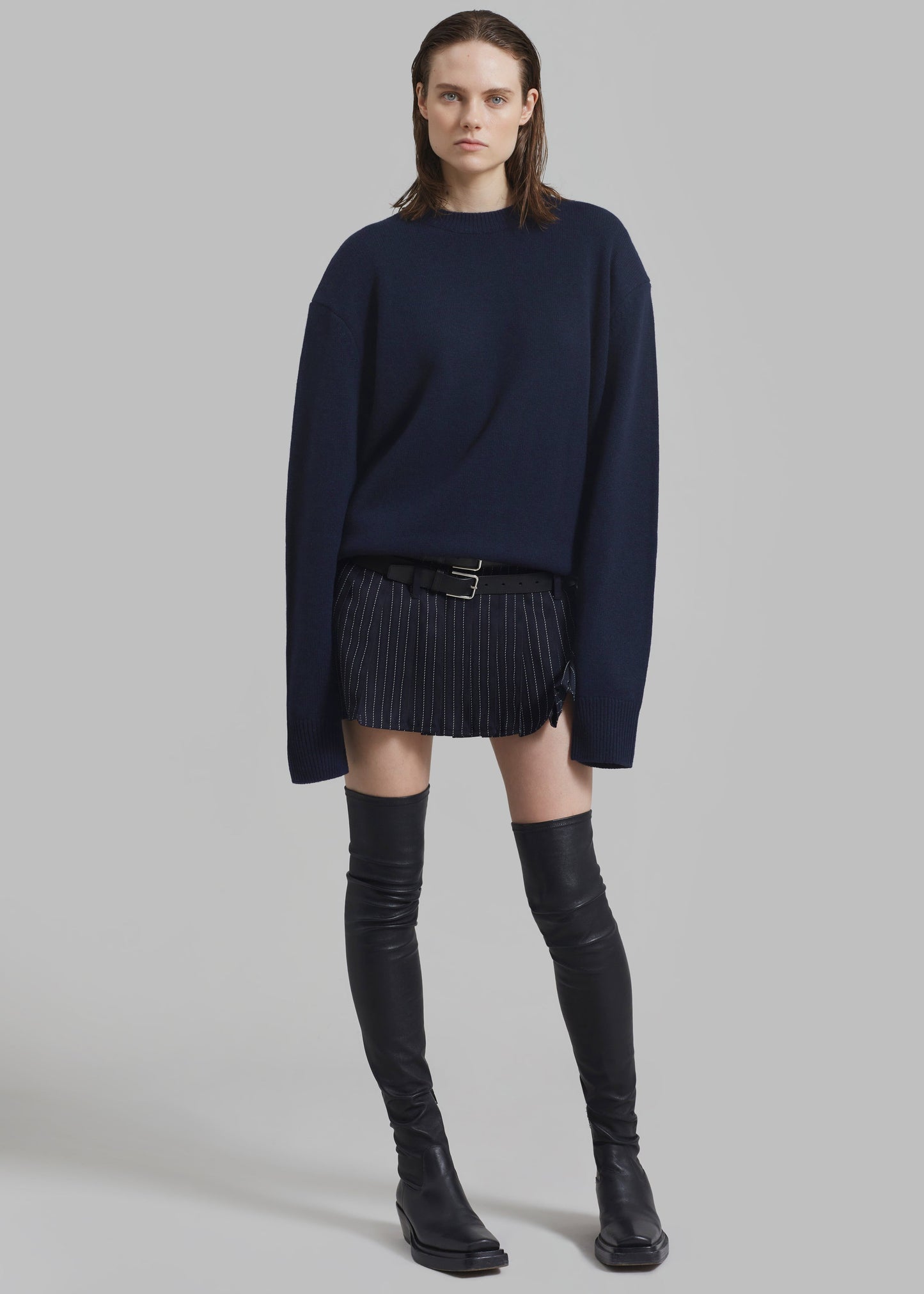 Rafaela Padded Knit Sweater - Navy