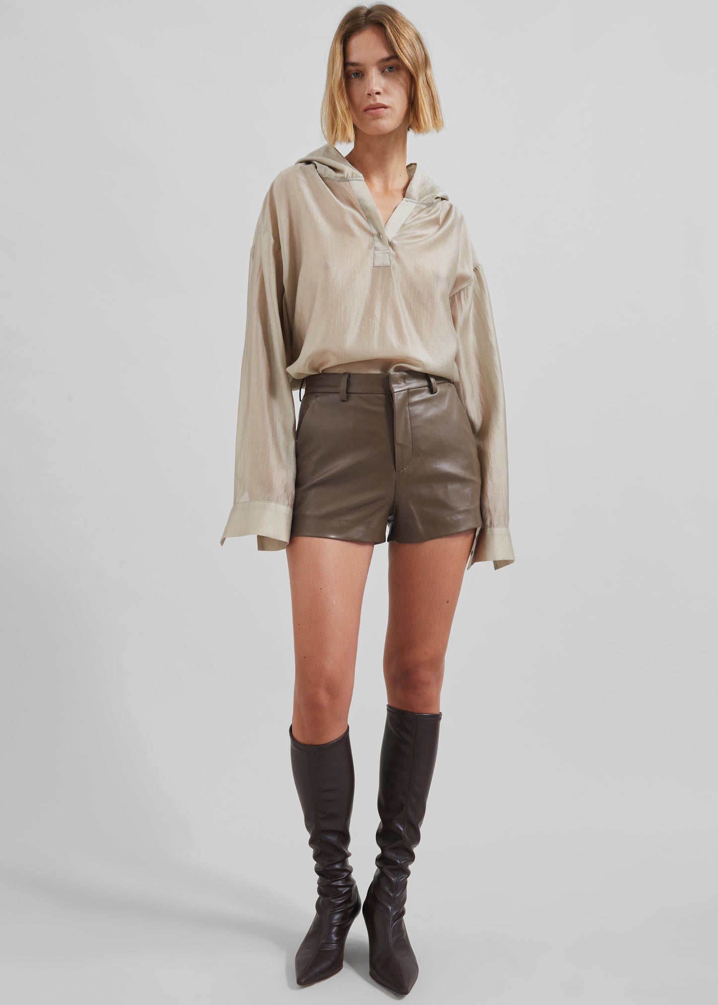 Riga Faux Leather Hot Pants - Brown