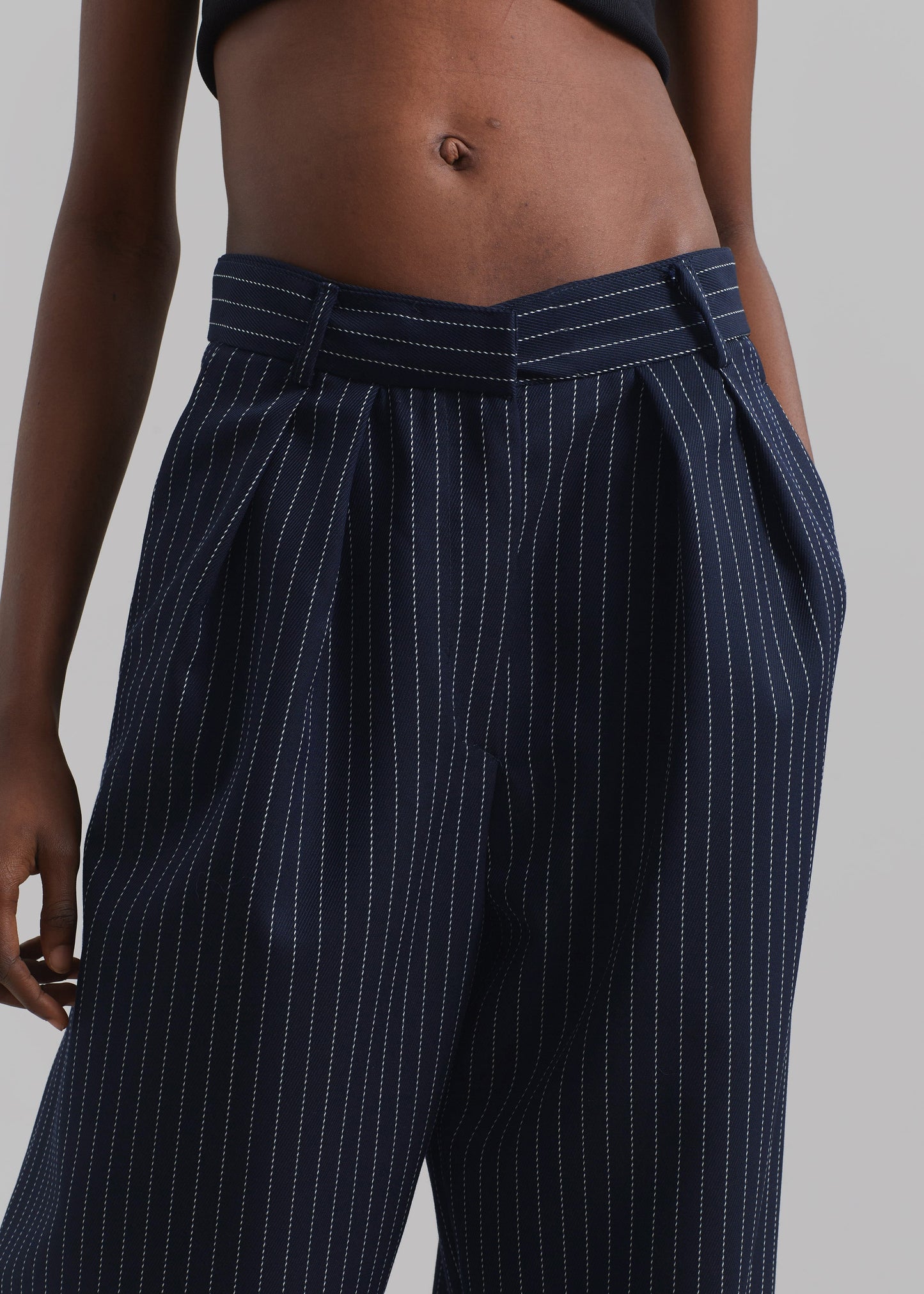 Ripley Pleated Twill Trousers - Navy/White Pinstripe