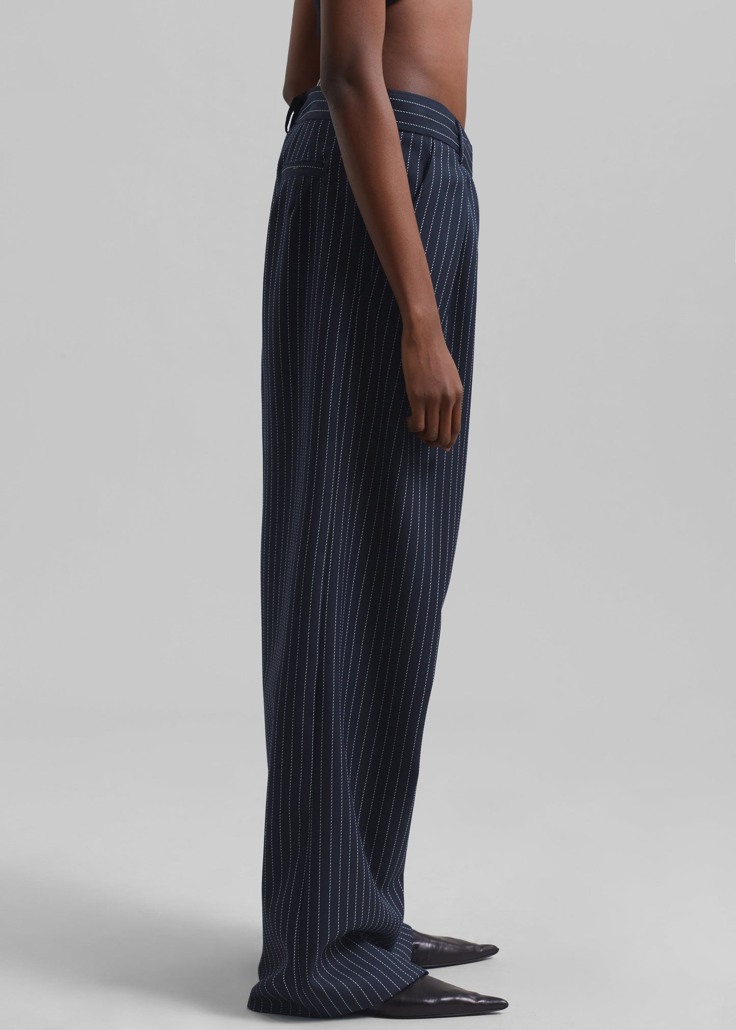 Ripley Pleated Twill Trousers - Navy/White Pinstripe