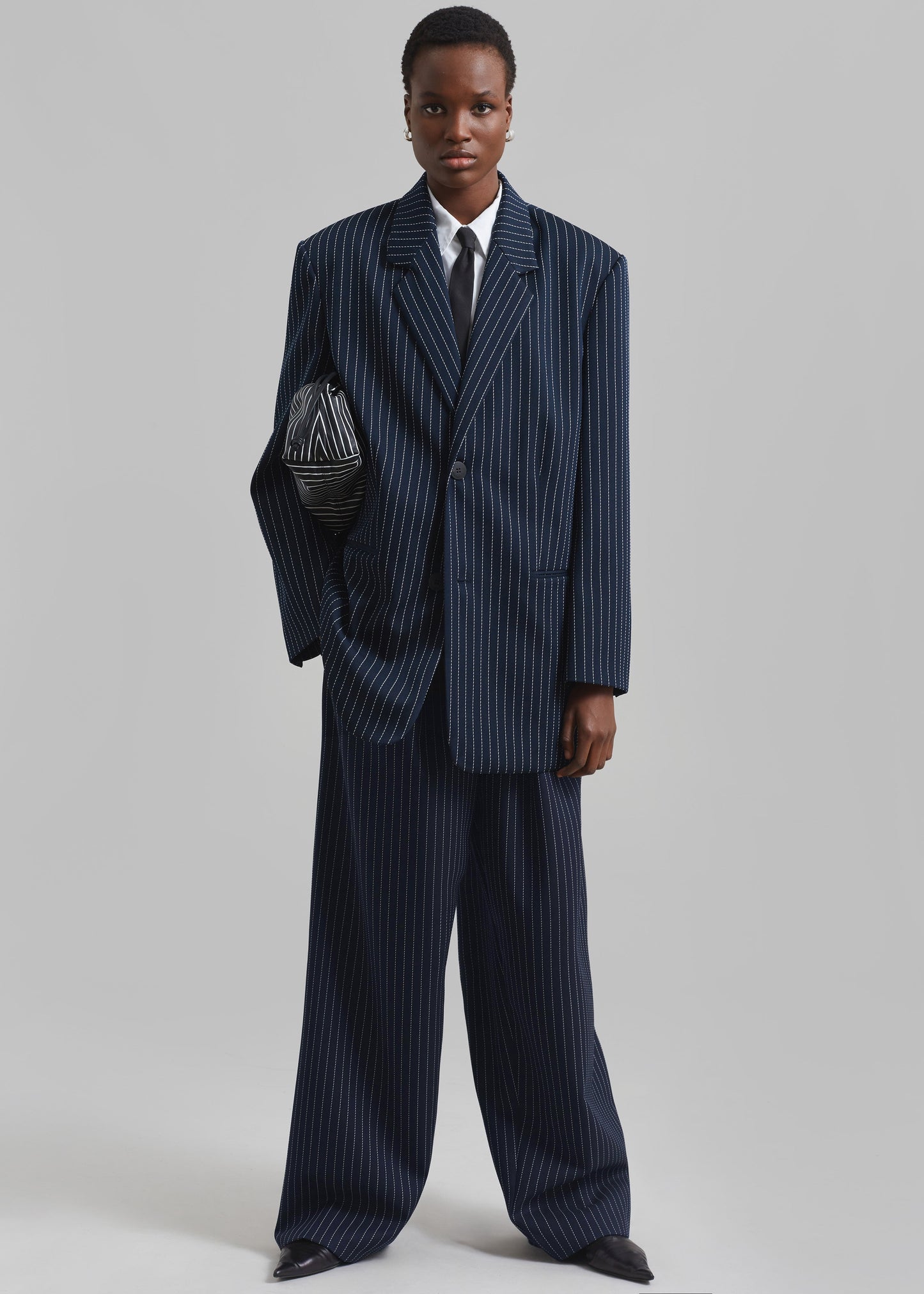 Ripley Pleated Twill Trousers - Navy/White Pinstripe