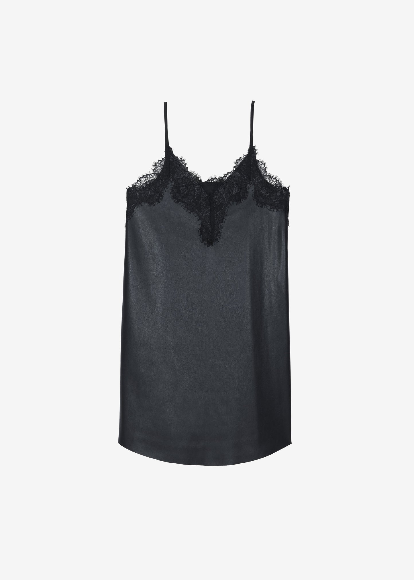 Riscah Lace Faux Leather Slip Dress - Black