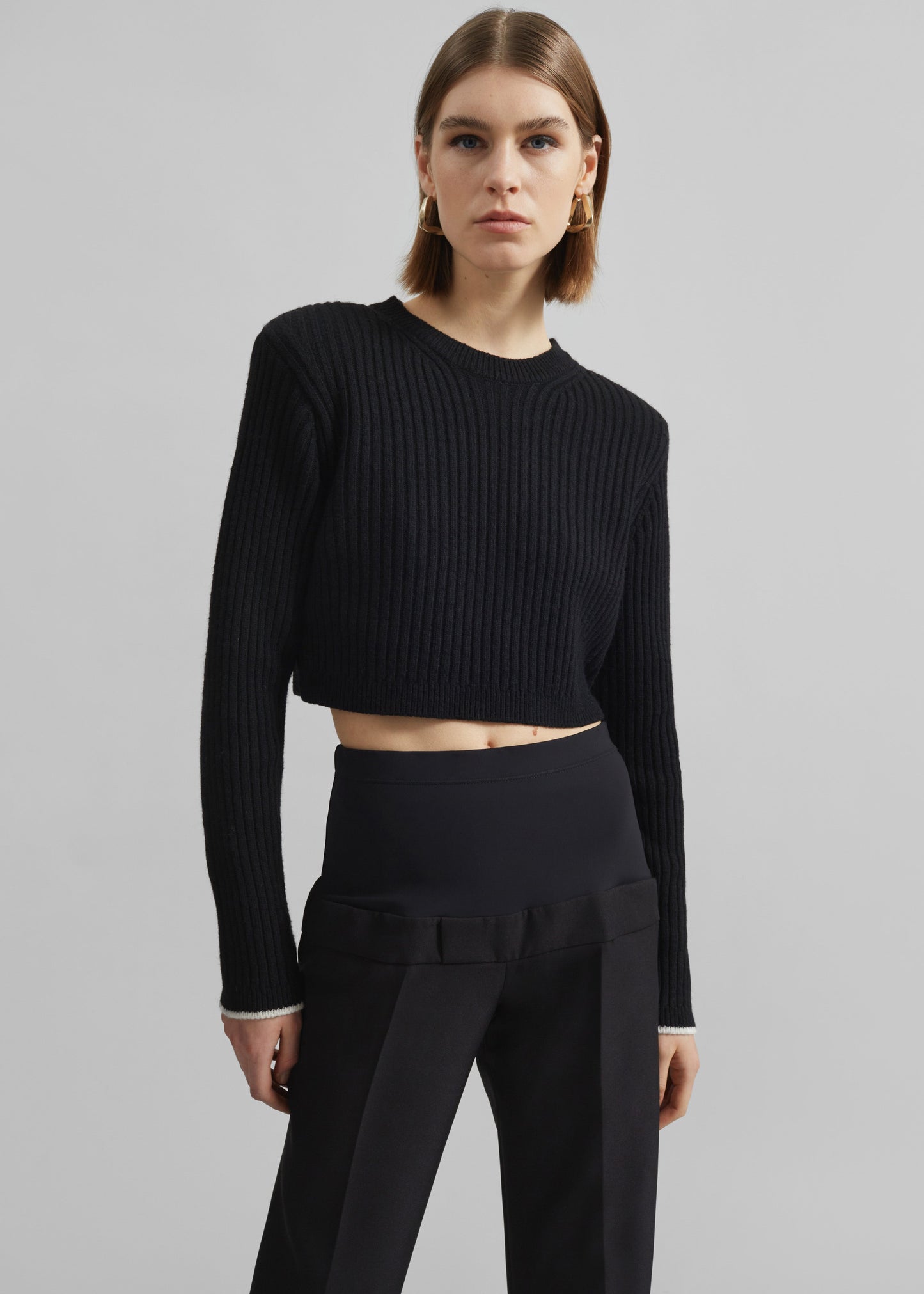 Ritsem Cropped Ribbed Wool Sweater - Black