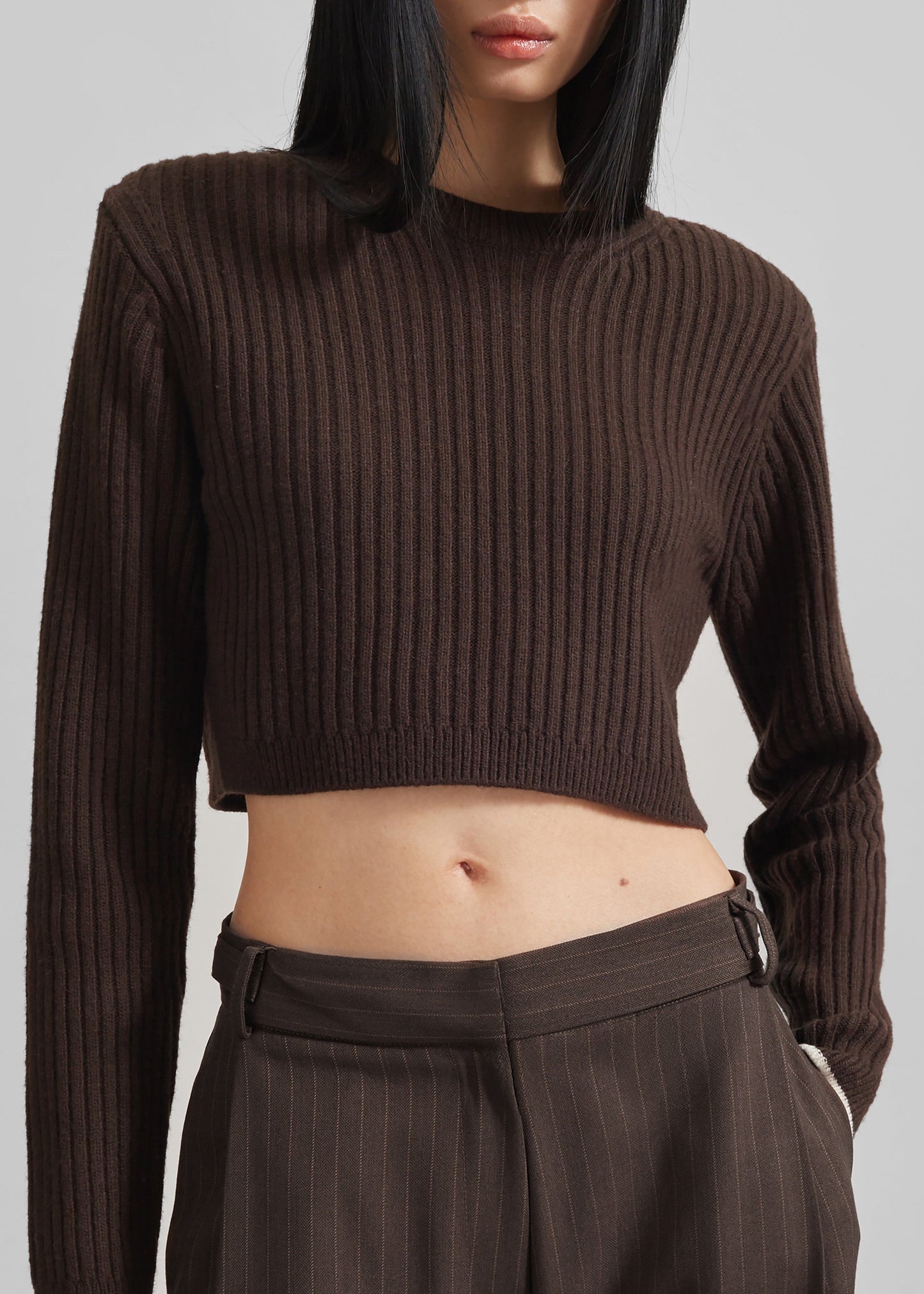 Ritsem Cropped Ribbed Wool Sweater - Dark Brown