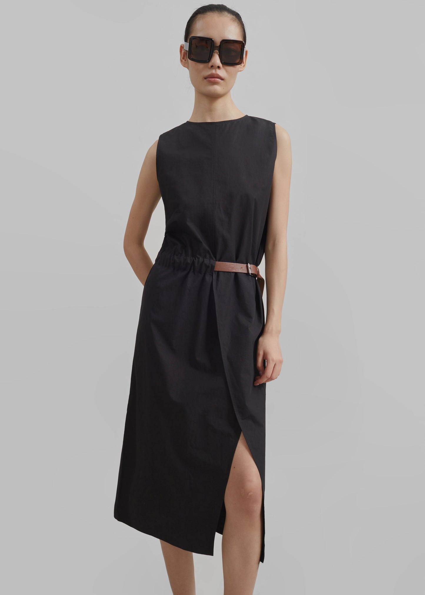 Romy Belted Midi Dress - Black