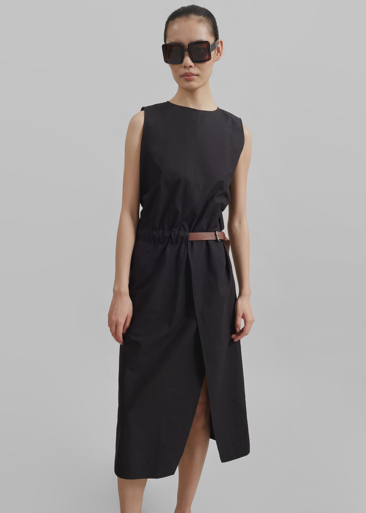 Romy Belted Midi Dress - Black