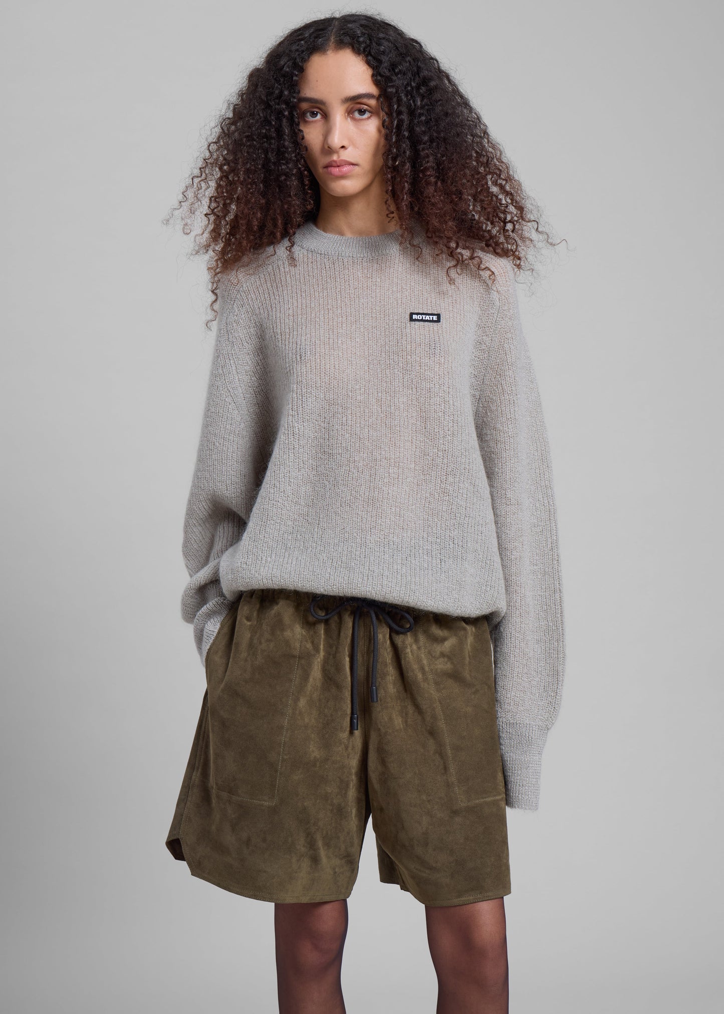 Rotate Light Knit Logo Sweater - Ghost Gray