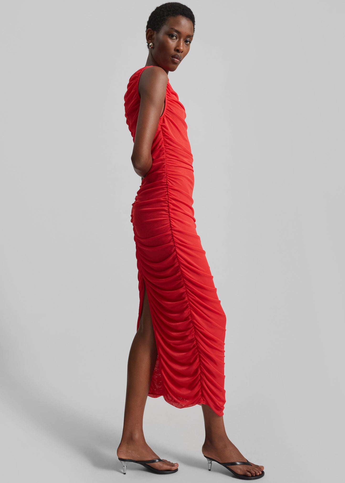 Rotate Mesh Midi Dress - High Risk Red