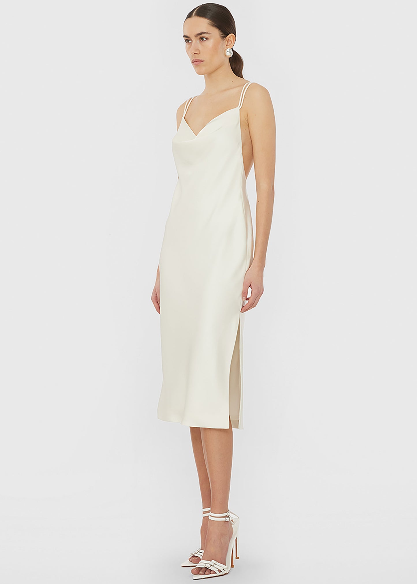 Rotate Satin Midi Slip Dress - Egret