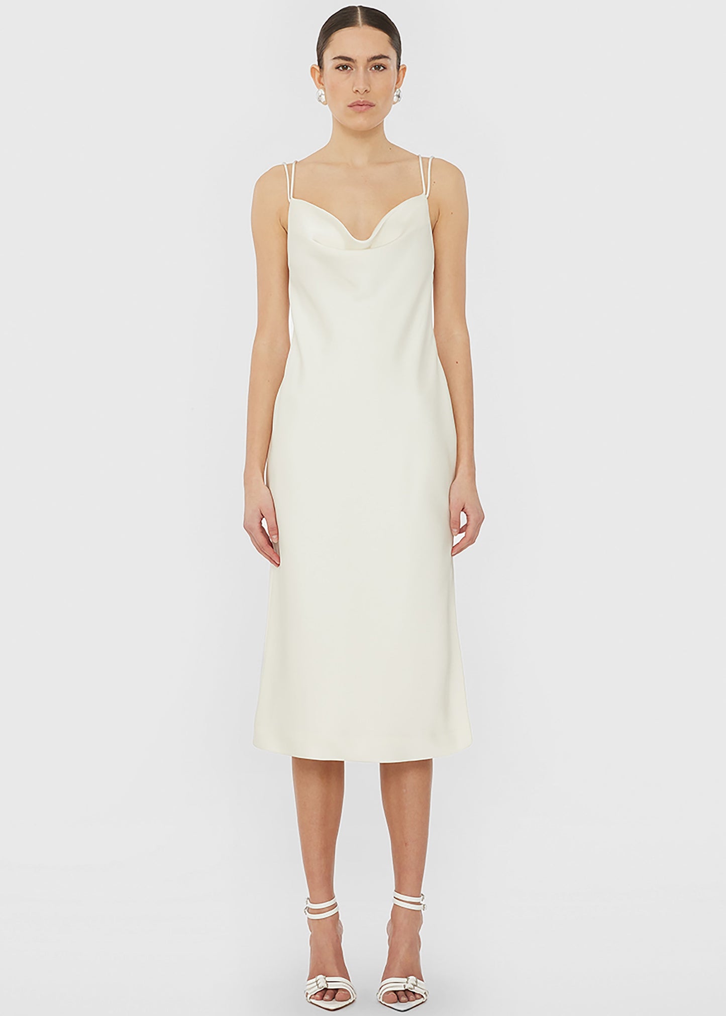 Rotate Satin Midi Slip Dress - Egret