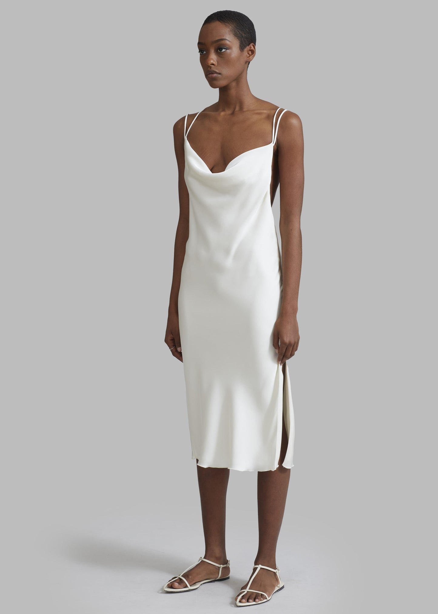 Rotate Satin Midi Slip Dress - Egret