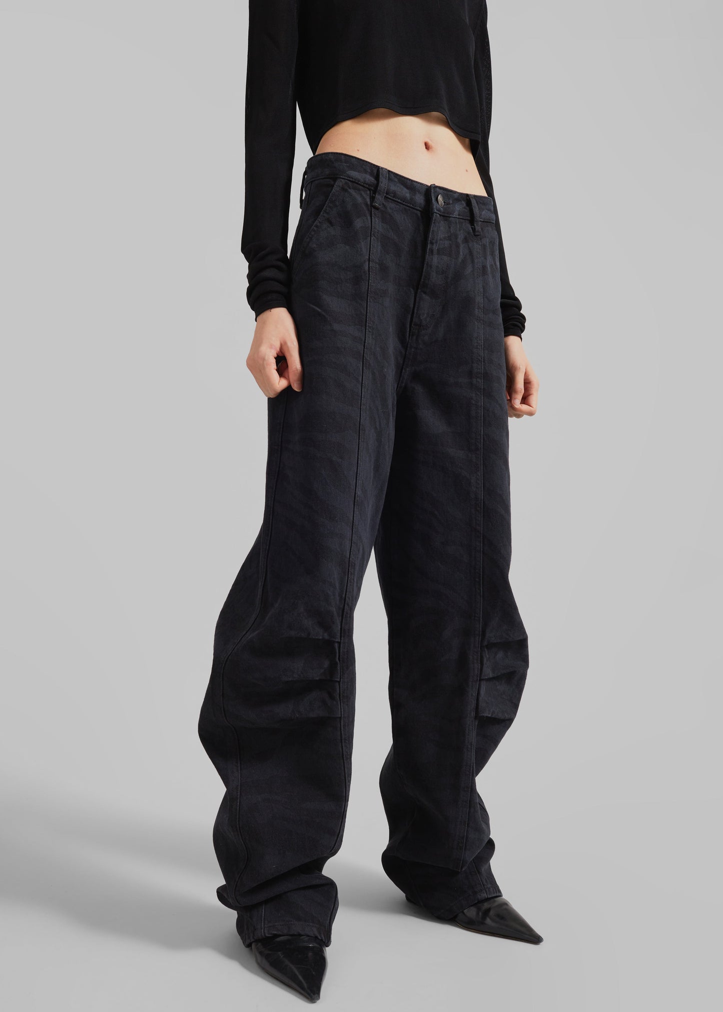 Rotate Zebra Twill Cargo Pants - Black Washed