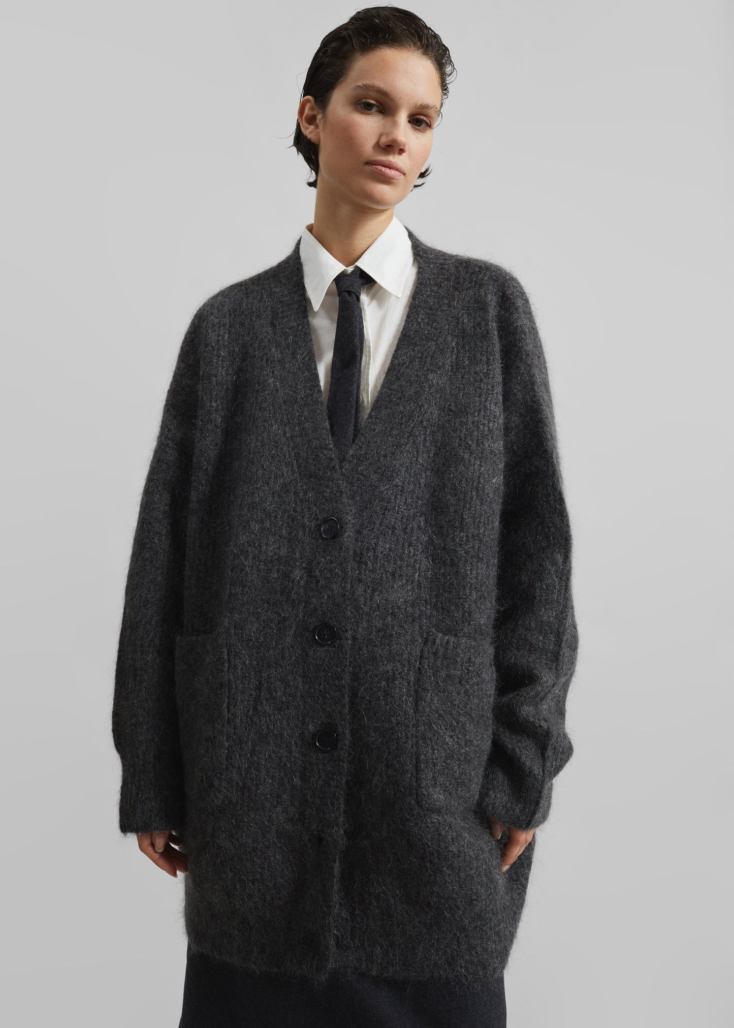 Ruhr Oversized Mohair Cardigan - Dark Grey Melange