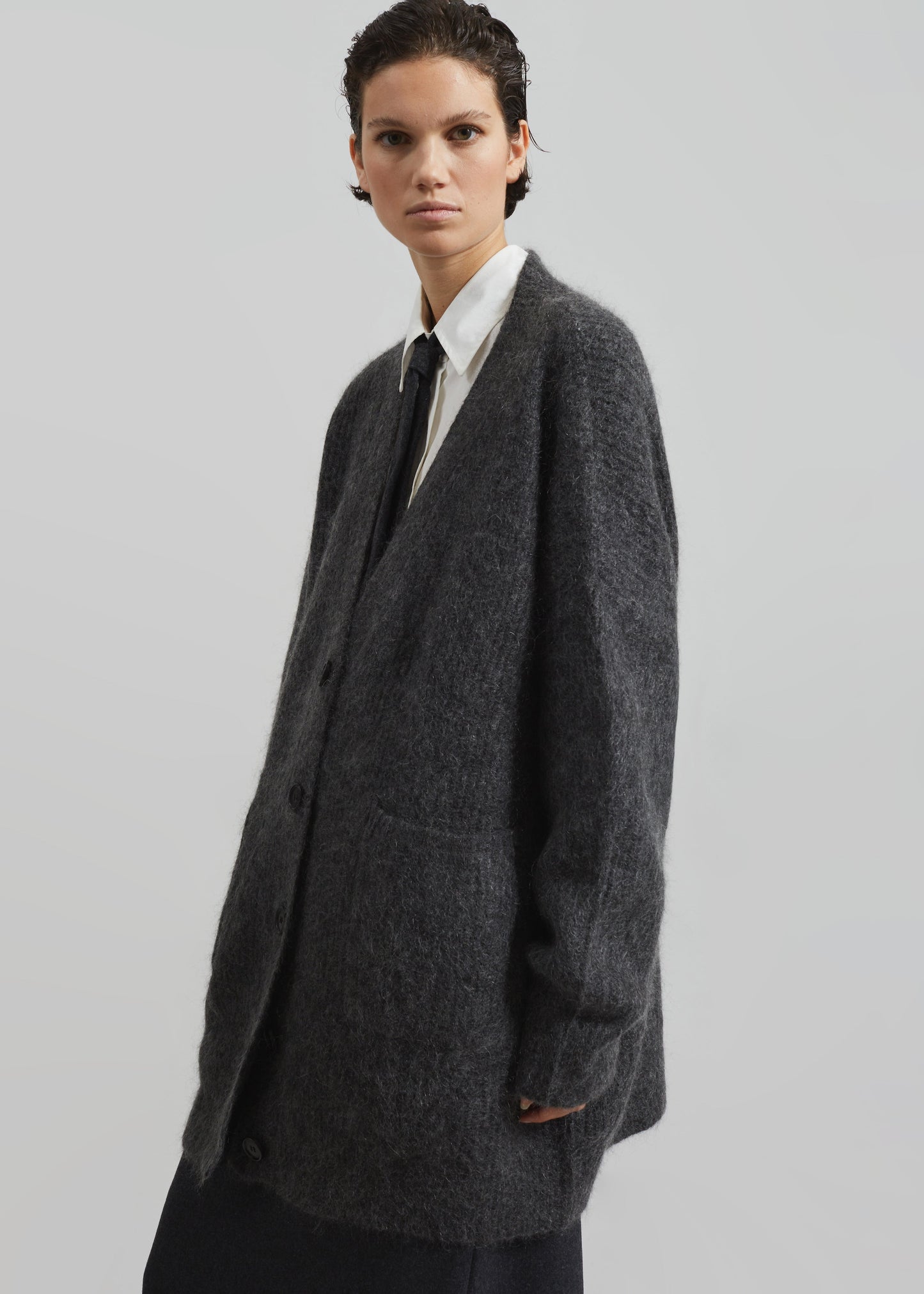 Ruhr Oversized Mohair Cardigan - Dark Grey Melange