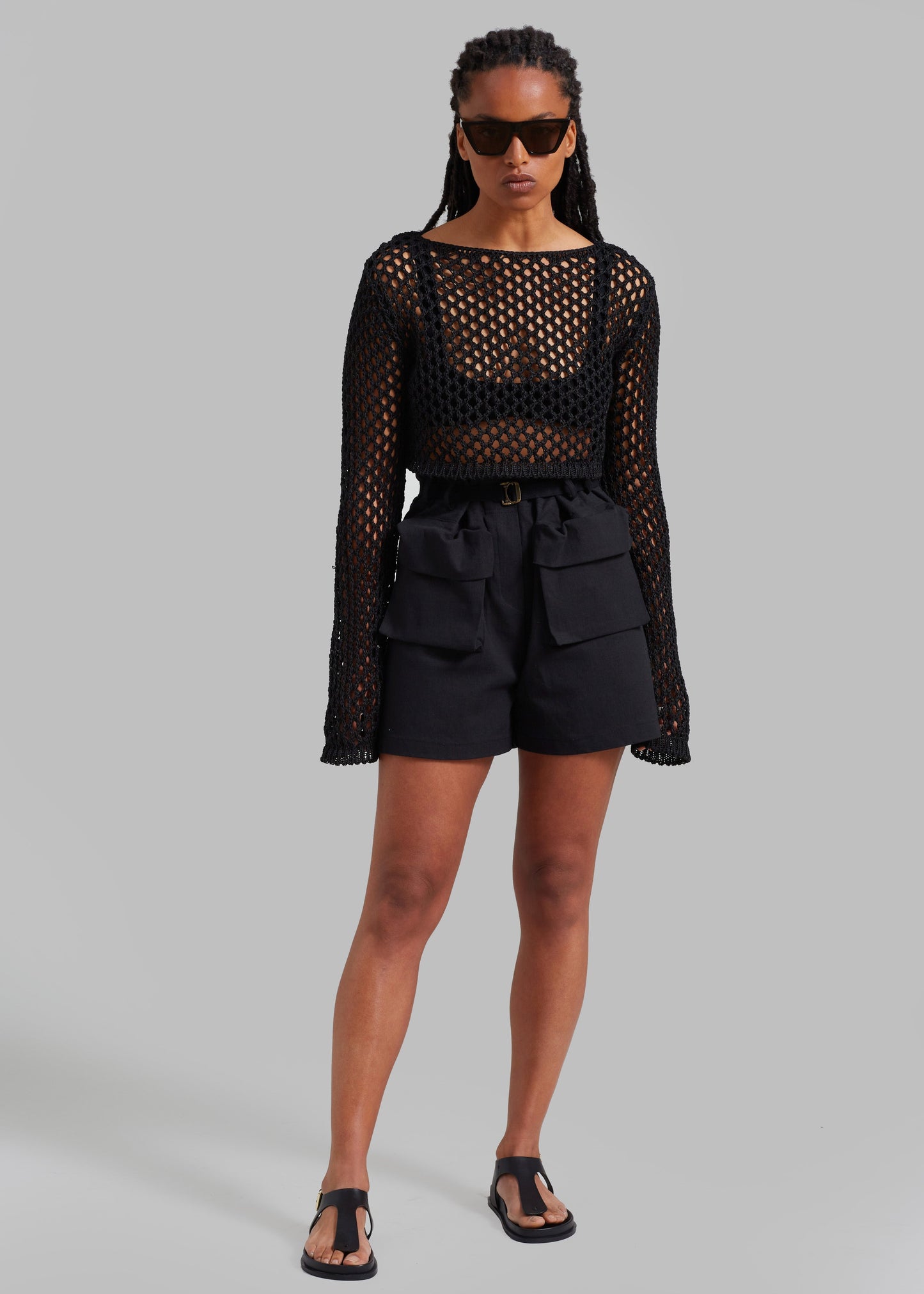 Safa Crochet Open-Knit Top - Black