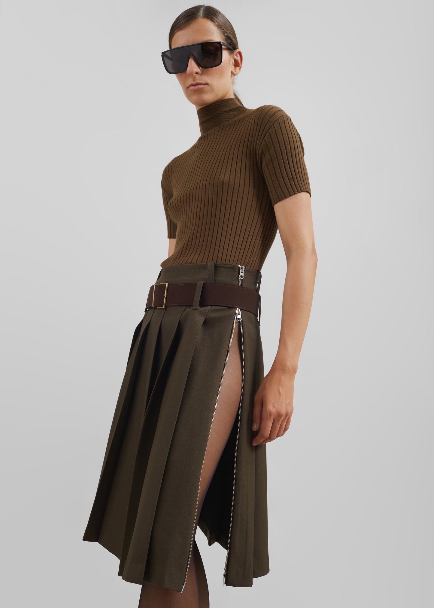 Sarina Pleated Skirt - Brown