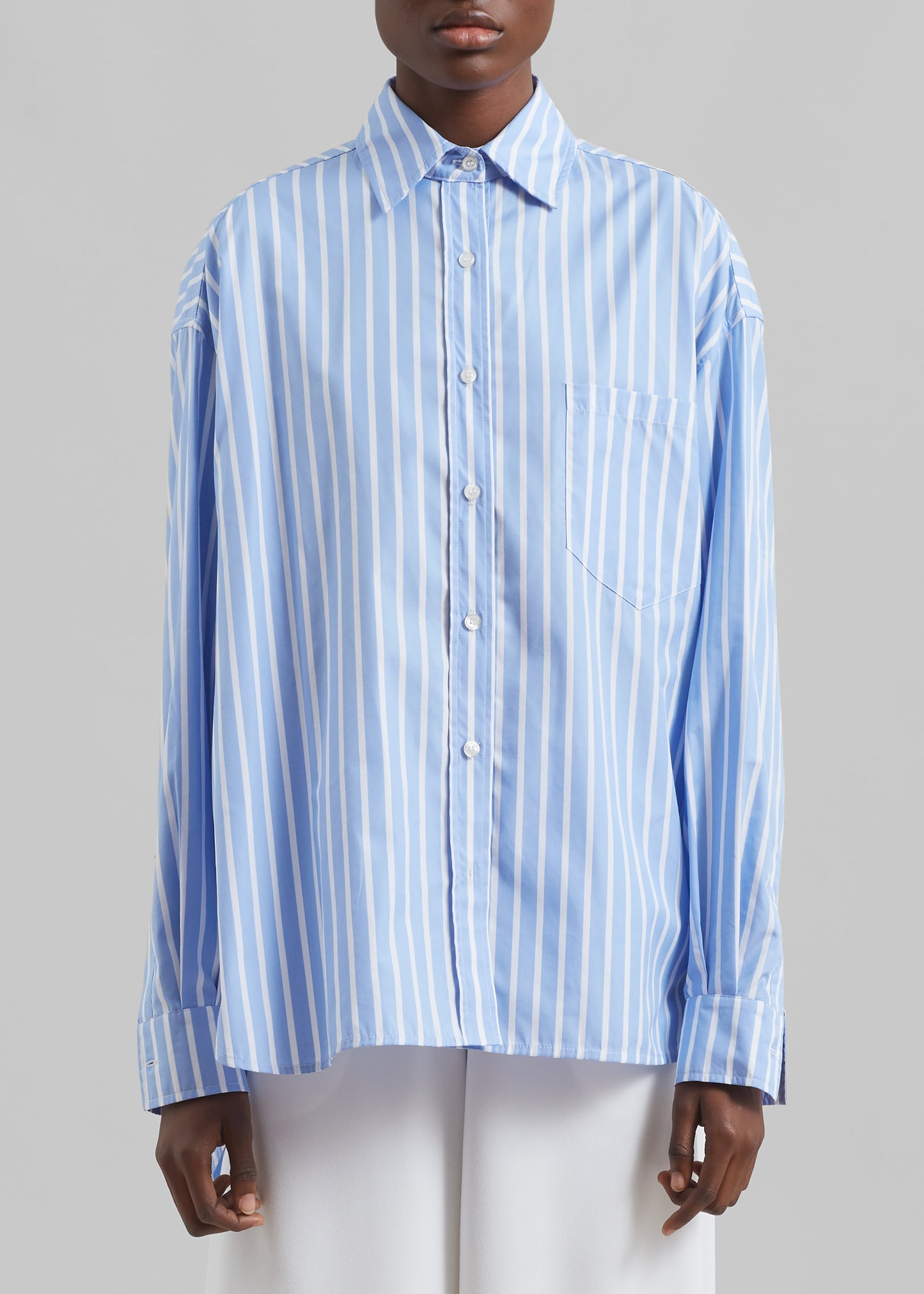 Georgia Boxy Shirt - Sky Blue/White Stripe