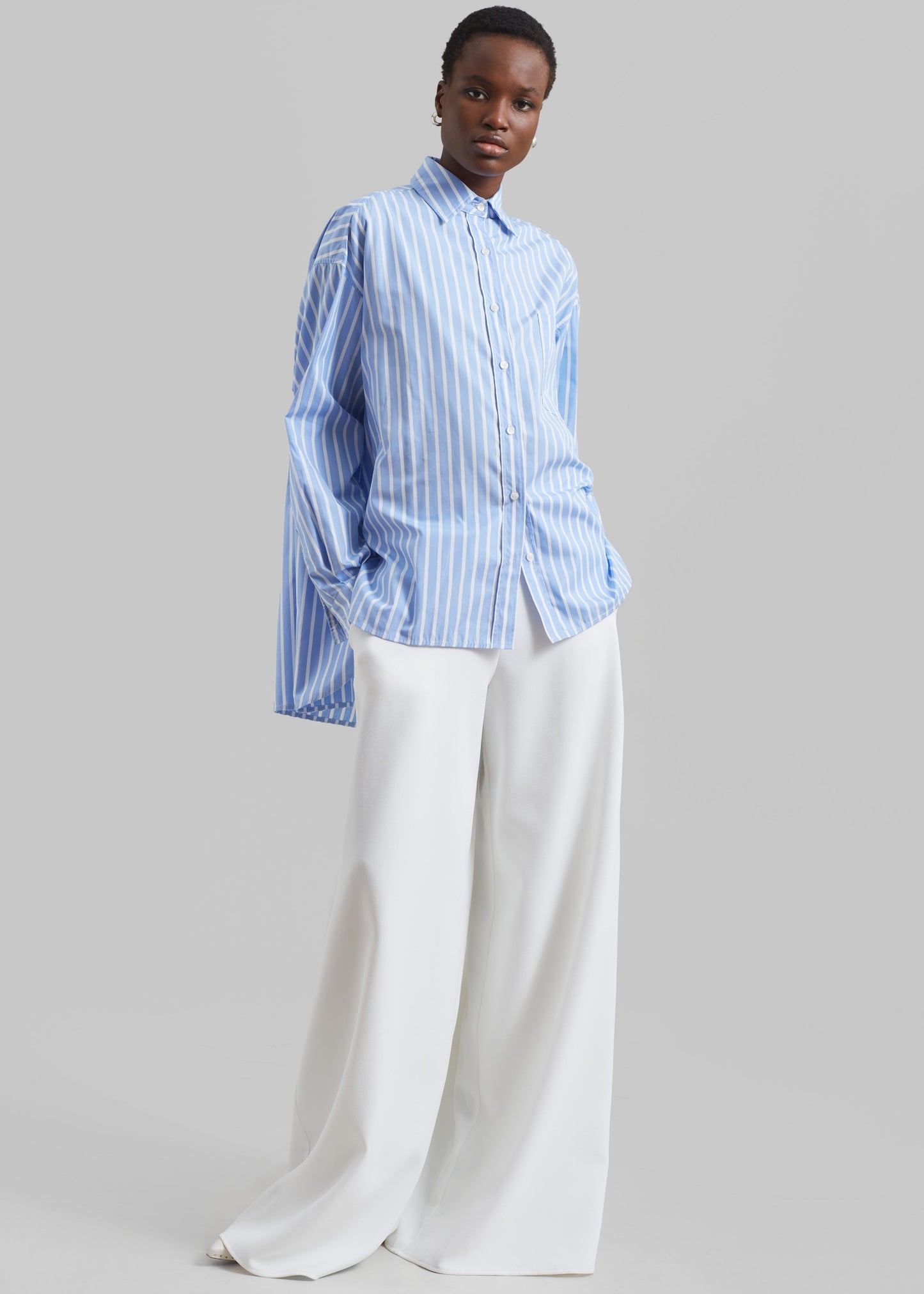 Georgia Boxy Shirt - Sky Blue/White Stripe