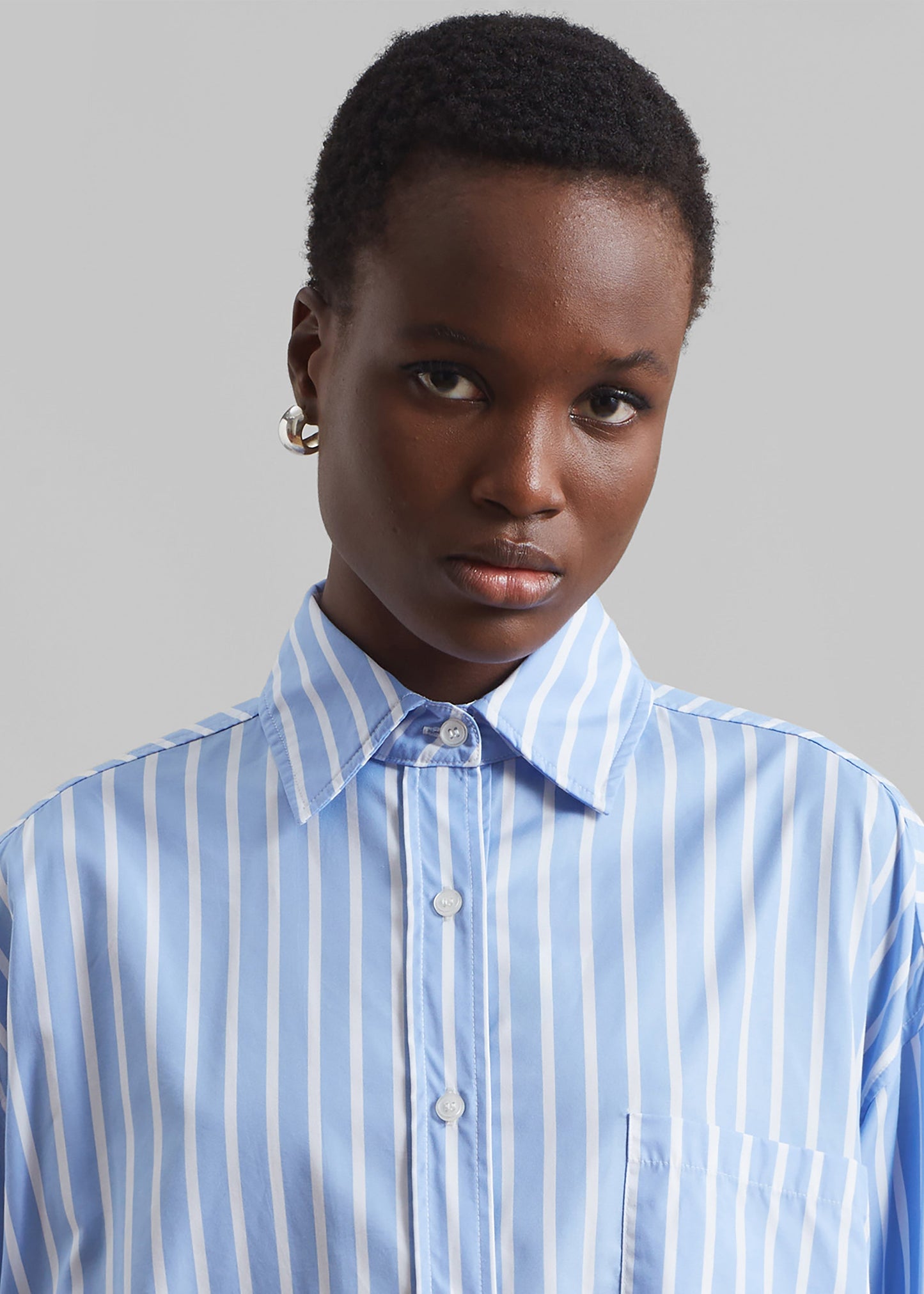 Georgia Boxy Shirt - Sky Blue/White Stripe