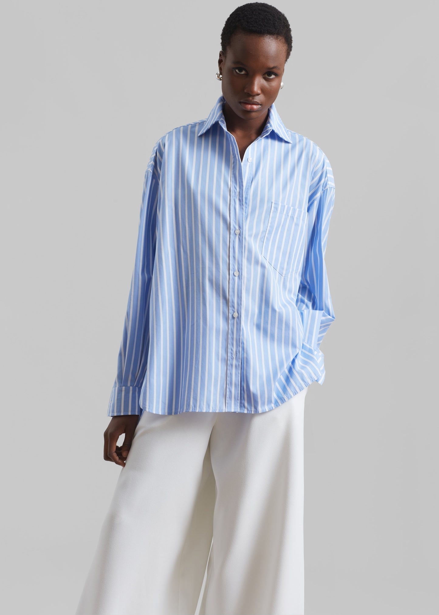 Georgia Boxy Shirt - Sky Blue/White Stripe