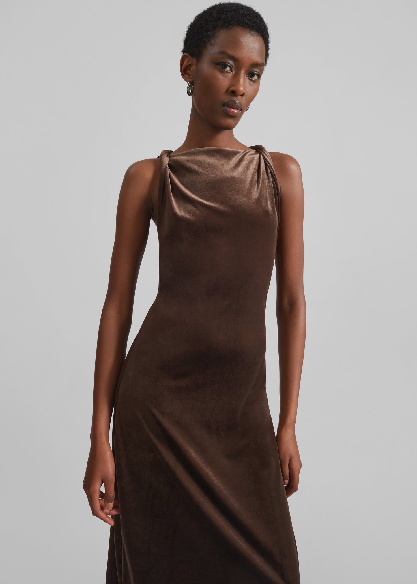 Sinai Twisted Velvet Dress - Brown