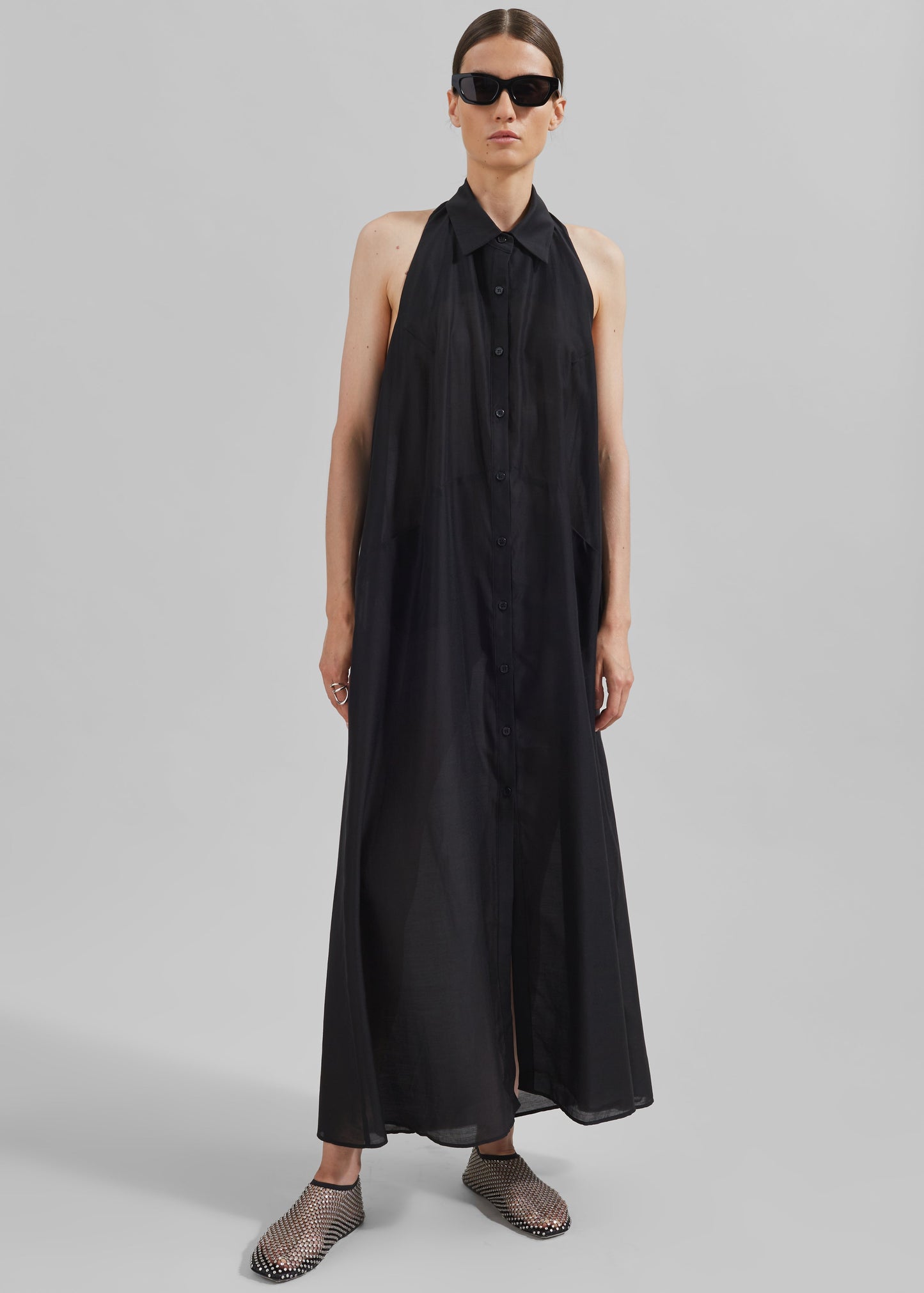 Temi Sheer Halter Dress - Black