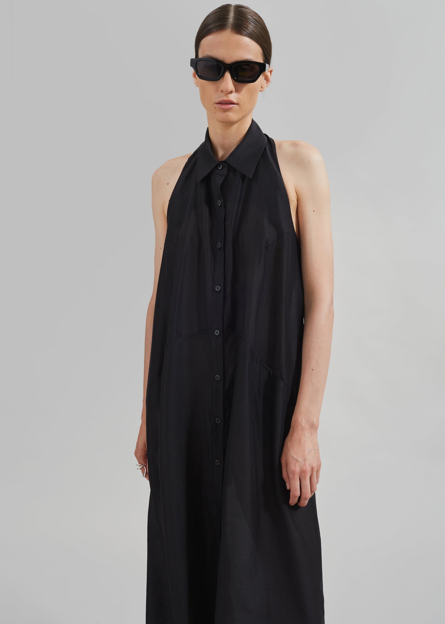 Temi Sheer Halter Dress - Black