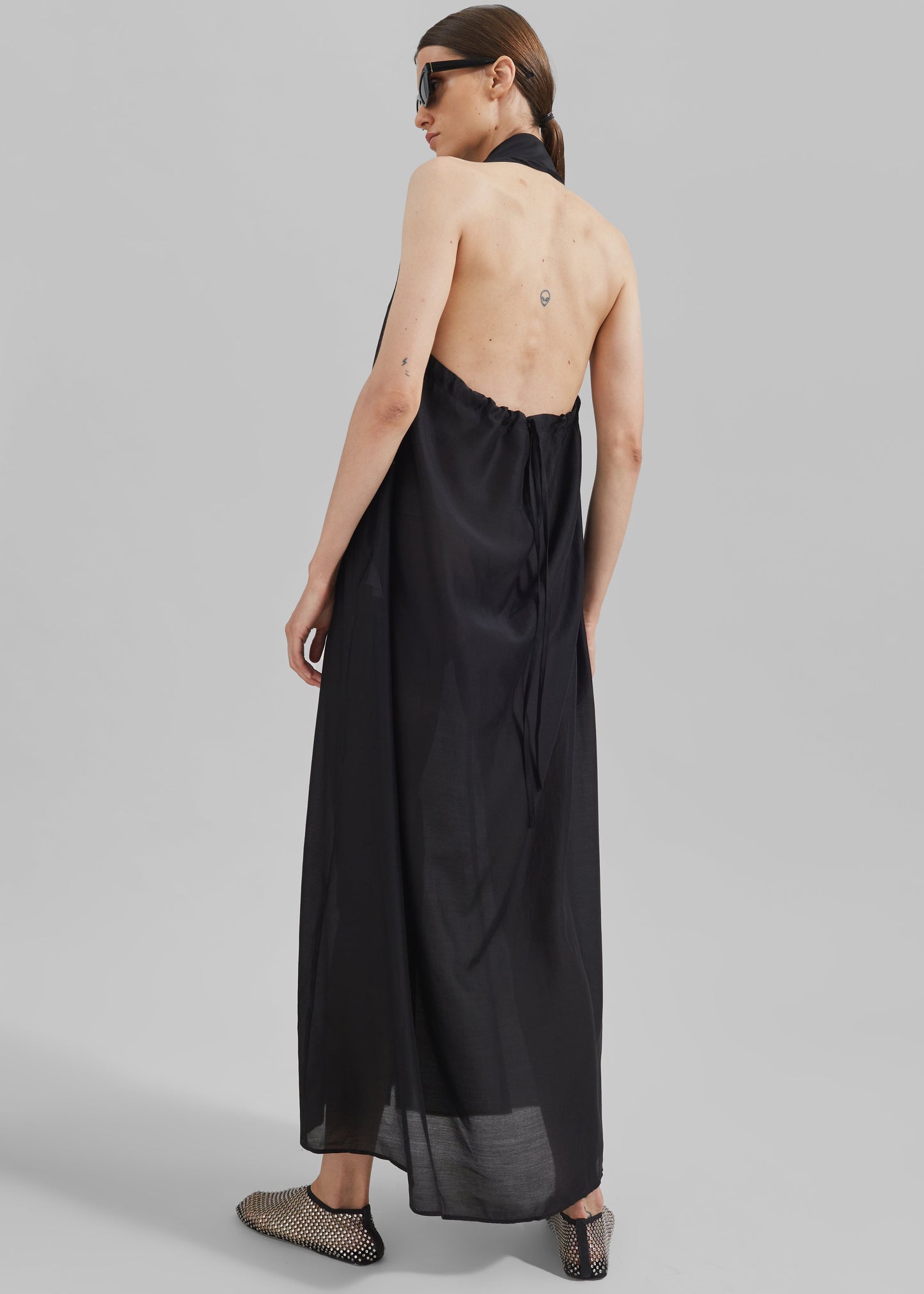 Temi Sheer Halter Dress - Black