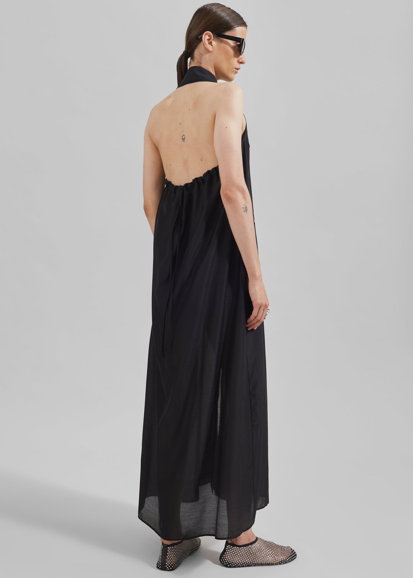 Temi Sheer Halter Dress - Black