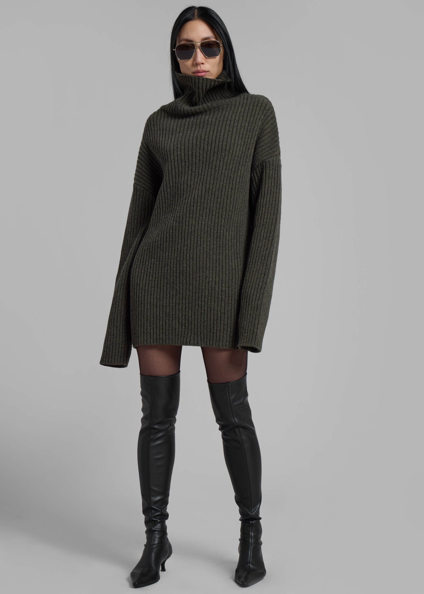 Thelma Ribbed Sweater Dress - Khaki