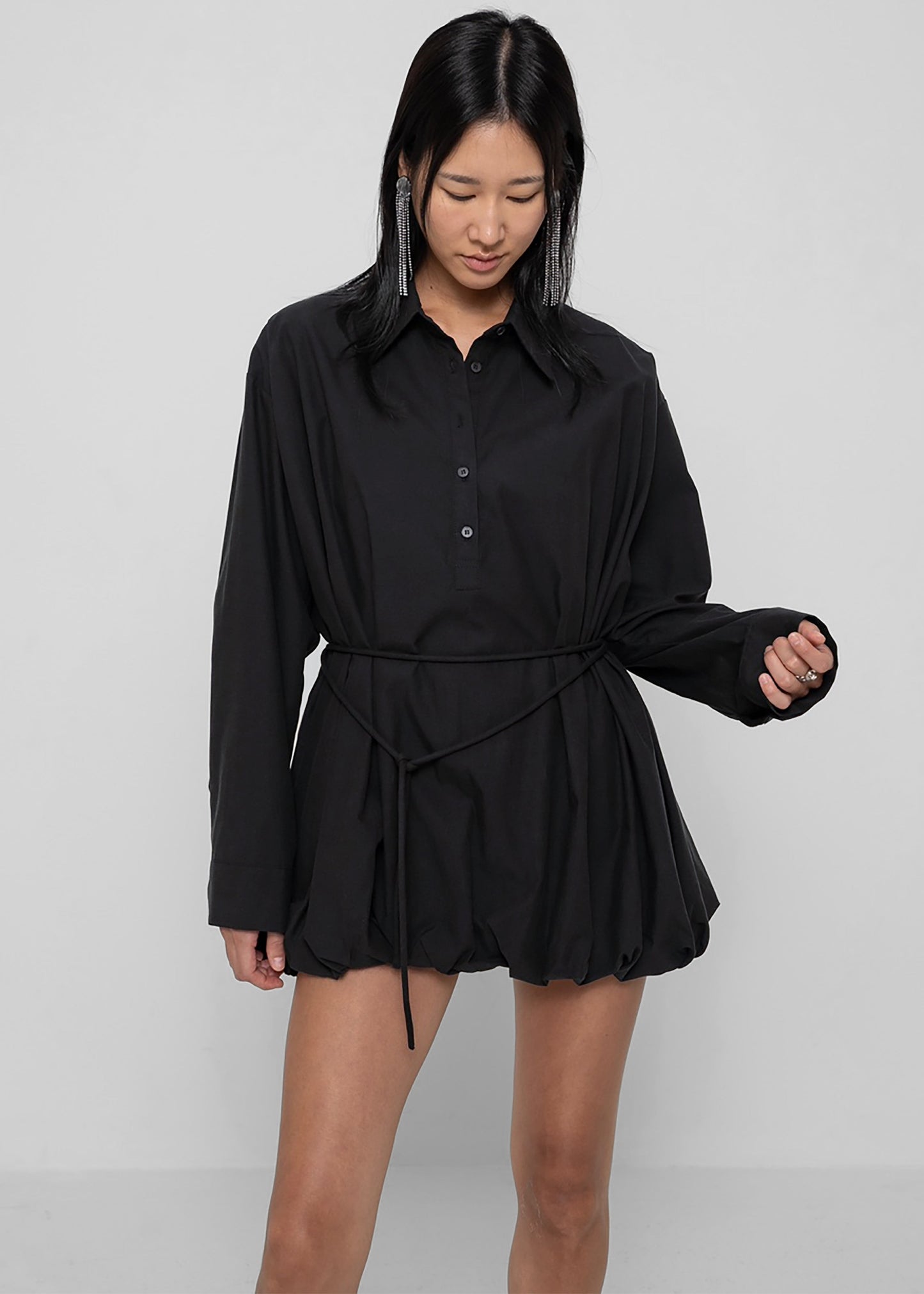 Venida Bubble Hem Shirt Dress - Black